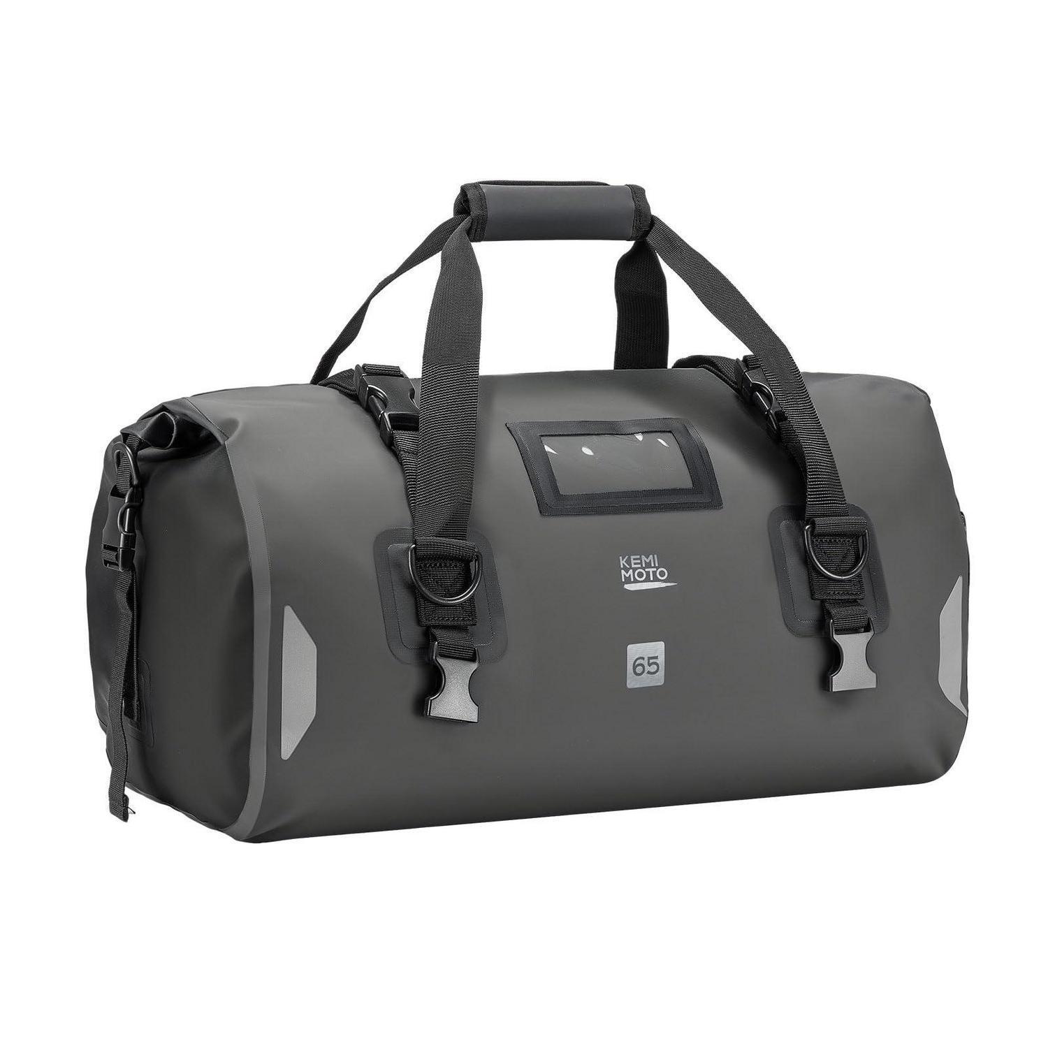 Motorrad Hecktasche 65l Wasserdicht, Gepäckrolle Mit Schnellverschluss, Reflektierend, Grau