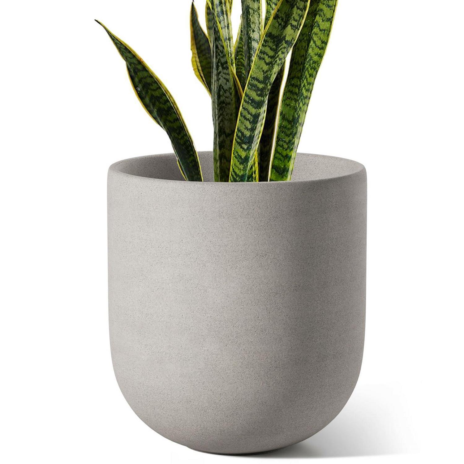 Keramik Blumentopf Groß 25 Cm Mit Abflussloch Und Zubehör, Grau