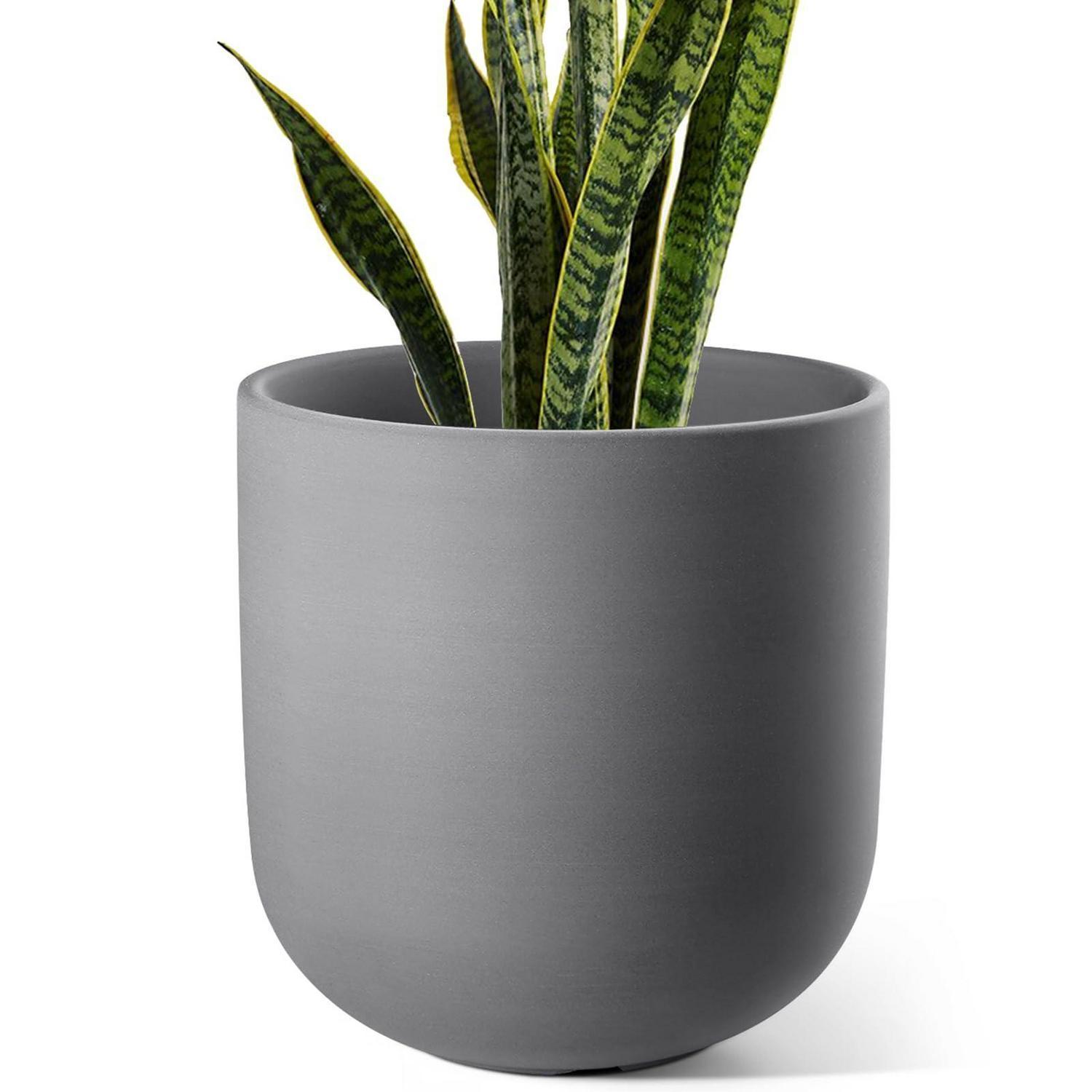 Keramik Blumentopf Groß 25 Cm Mit Abflussloch Für Innen & Außen, Holzkohle-grau