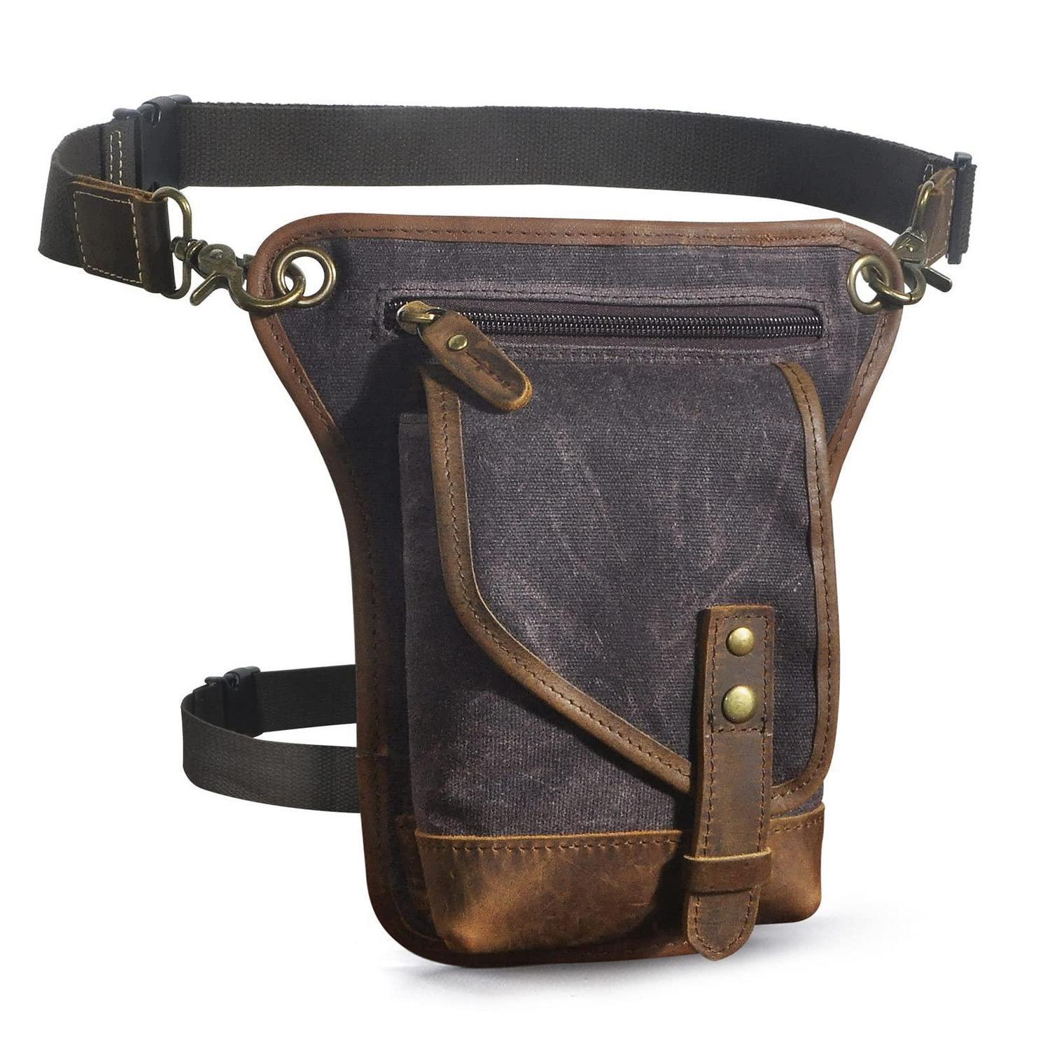 Herren Hüfttasche Aus Canvas Und Leder, Wasserdicht, Für Motorrad Und Outdoor