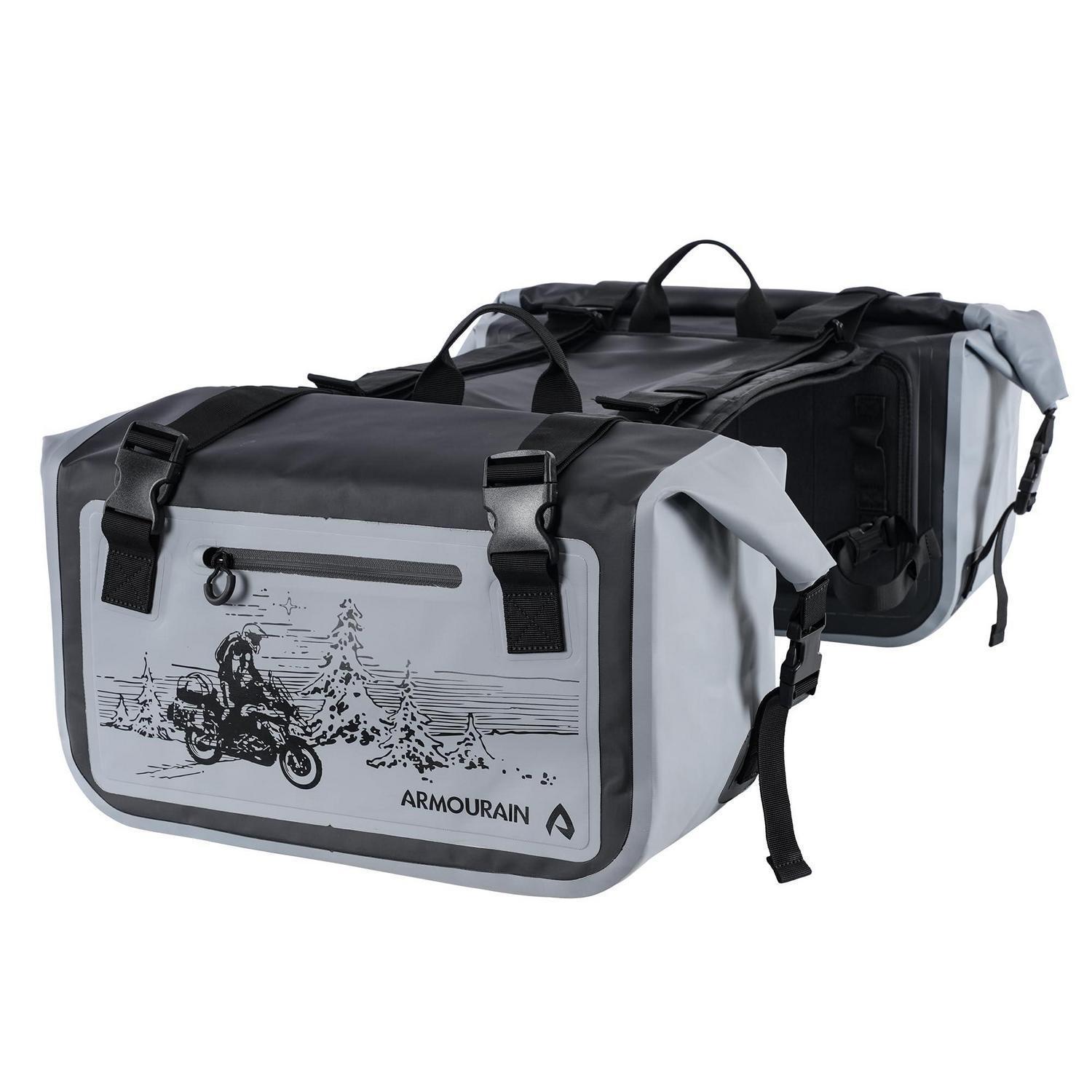 Motorrad Seitentaschen 50l (2x25l) Wasserdicht Grau Satteltaschen Für Motorradzubehör