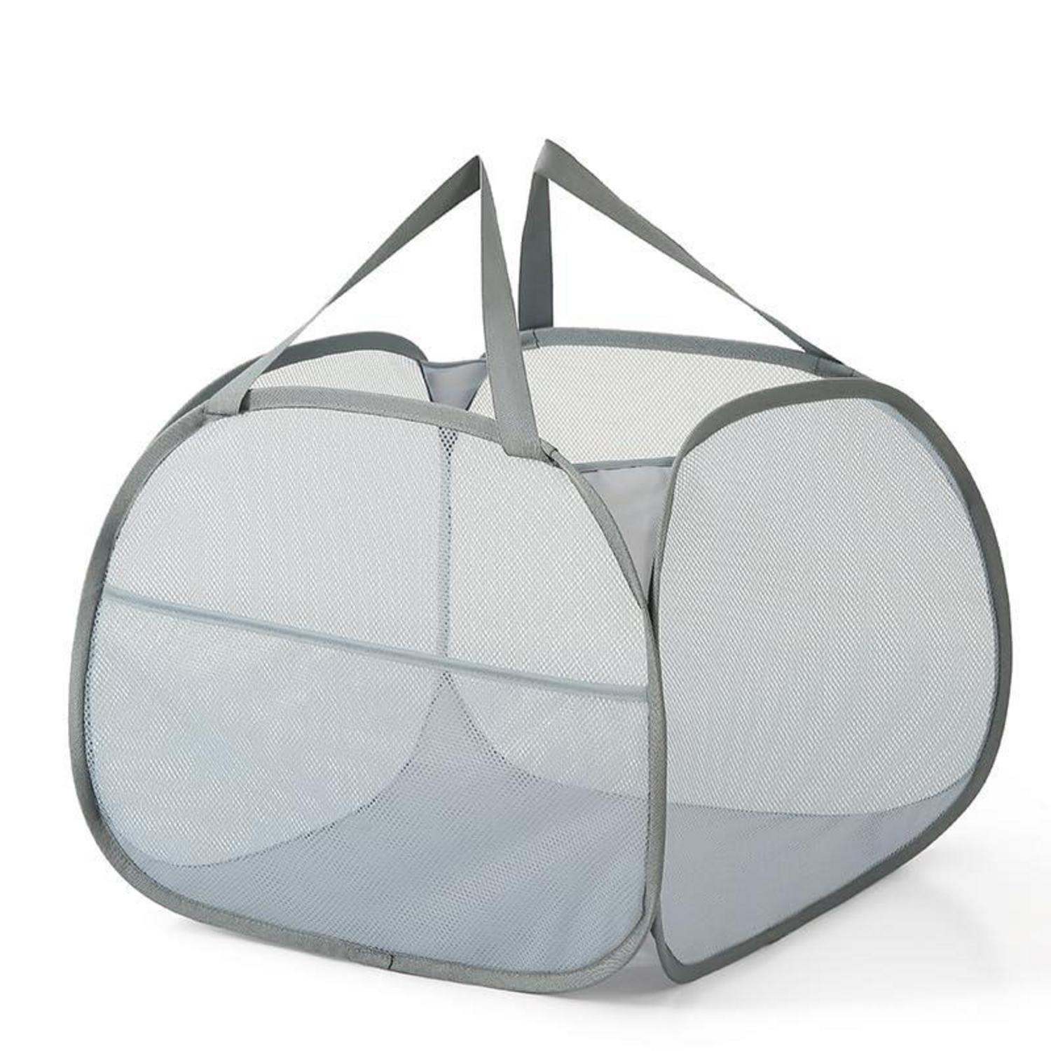 Pop Up Wäschekorb Faltbar 90l Mit Griff, Atmungsaktiv, Grau