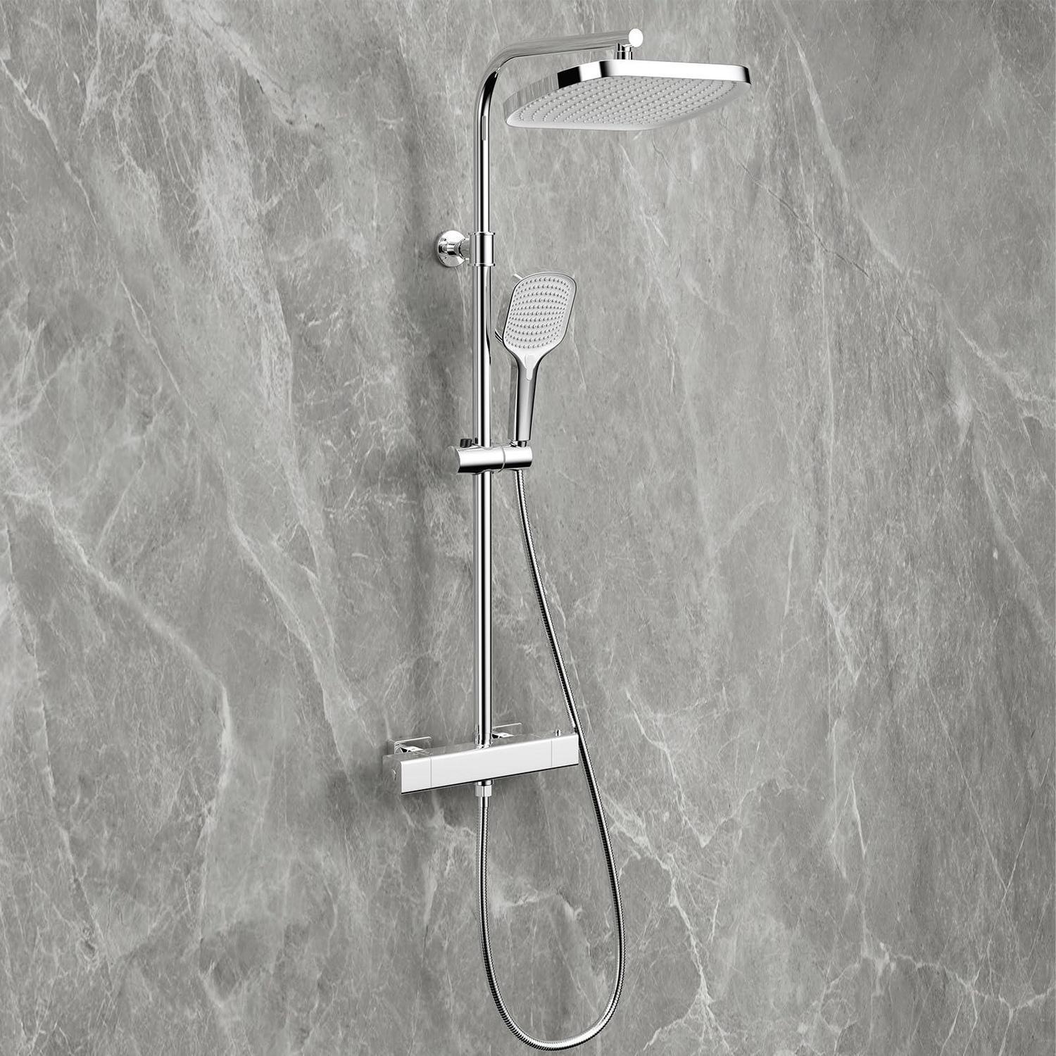 Duschsystem Mit Thermostat, 32cm Regendusche, Höhenverstellbar, Chrom