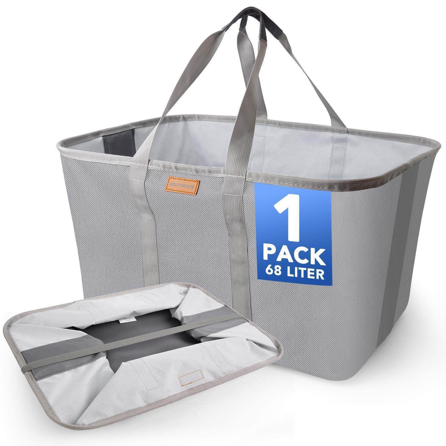 Faltbarer Wäschekorb 68l, Extra Flach, 2cm, Grau, 600d Oxford Stoff