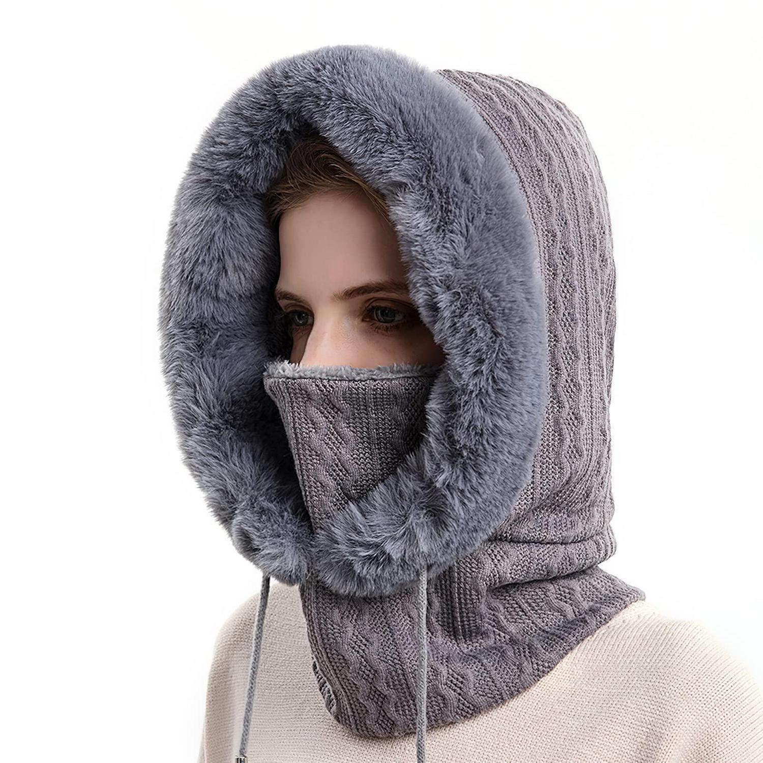 Warme Sturmhaube Mit Pelzkragen Für Damen, Winddichte Balaclava Für Skifahren Und Radfahren