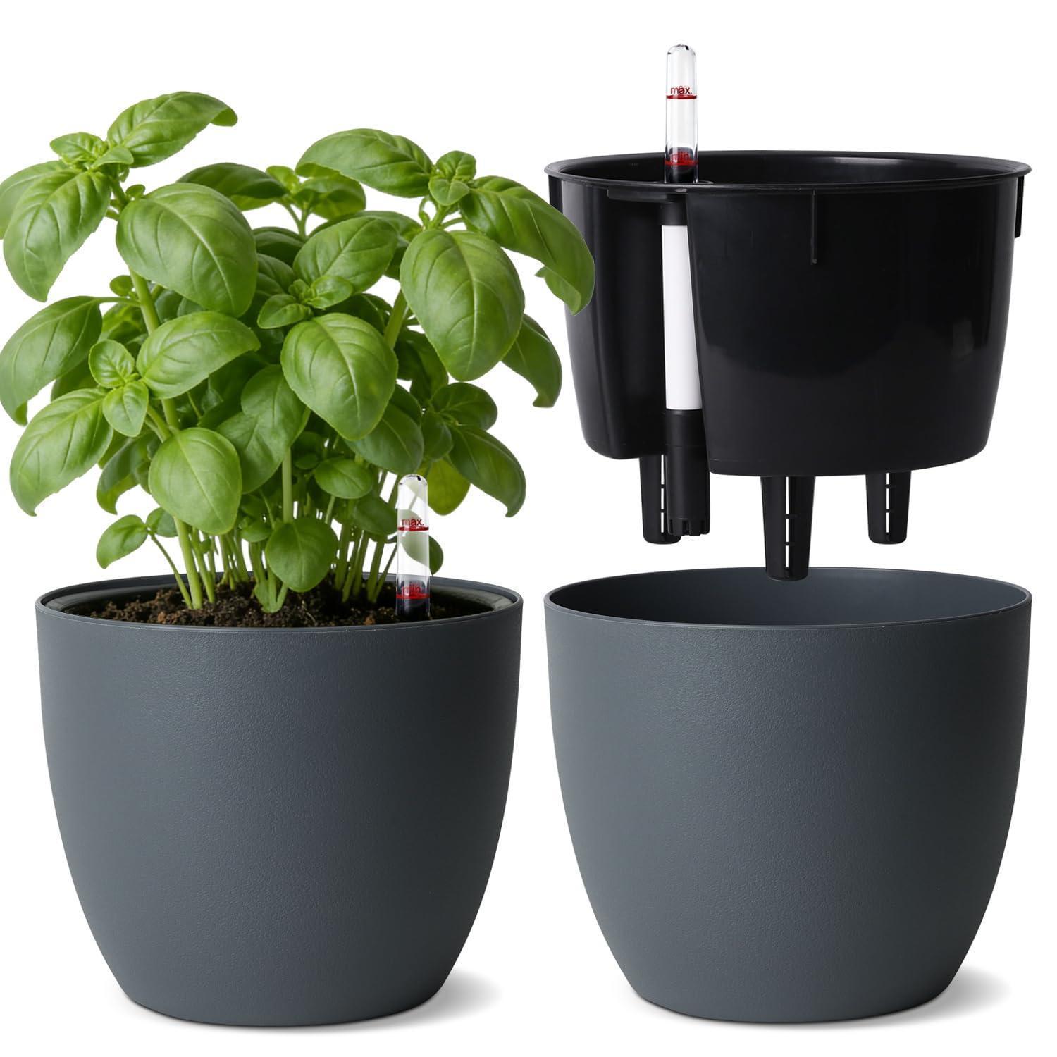 Selbstbewässerungstopf 17,5cm Mit Wasserstandsanzeiger Für Innen & Außen, Grau