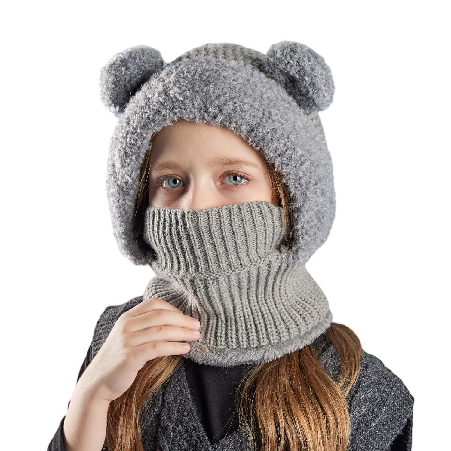 Kinder Sturmhaube Mit Ohren, Warm & Winddicht, Fleece, 4-10 Jahre, Grau