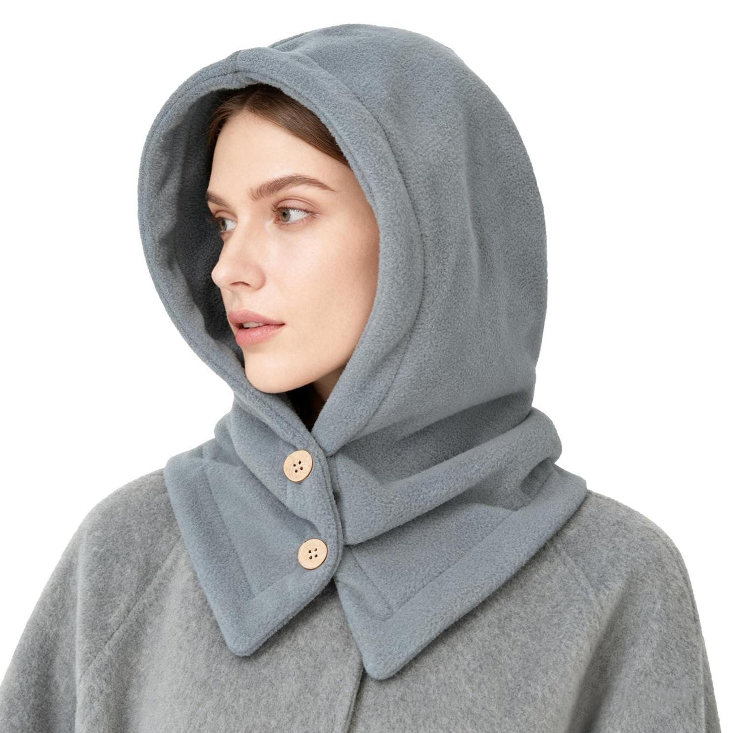 Kapuzenschal Mit Nackenwärmer, Winddicht, Warm, Unisex, Grau