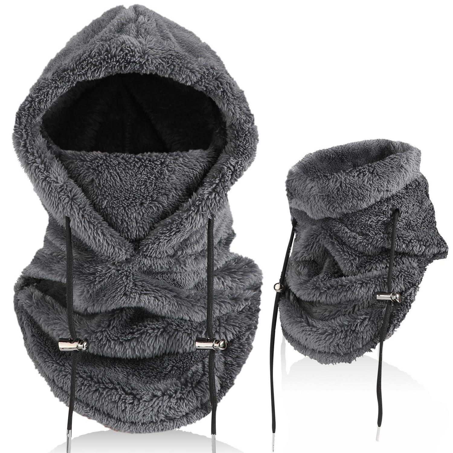 Winter Sturmhaube Fleece Unisex Winddicht Mit Nackenwärmer Dunkelgrau