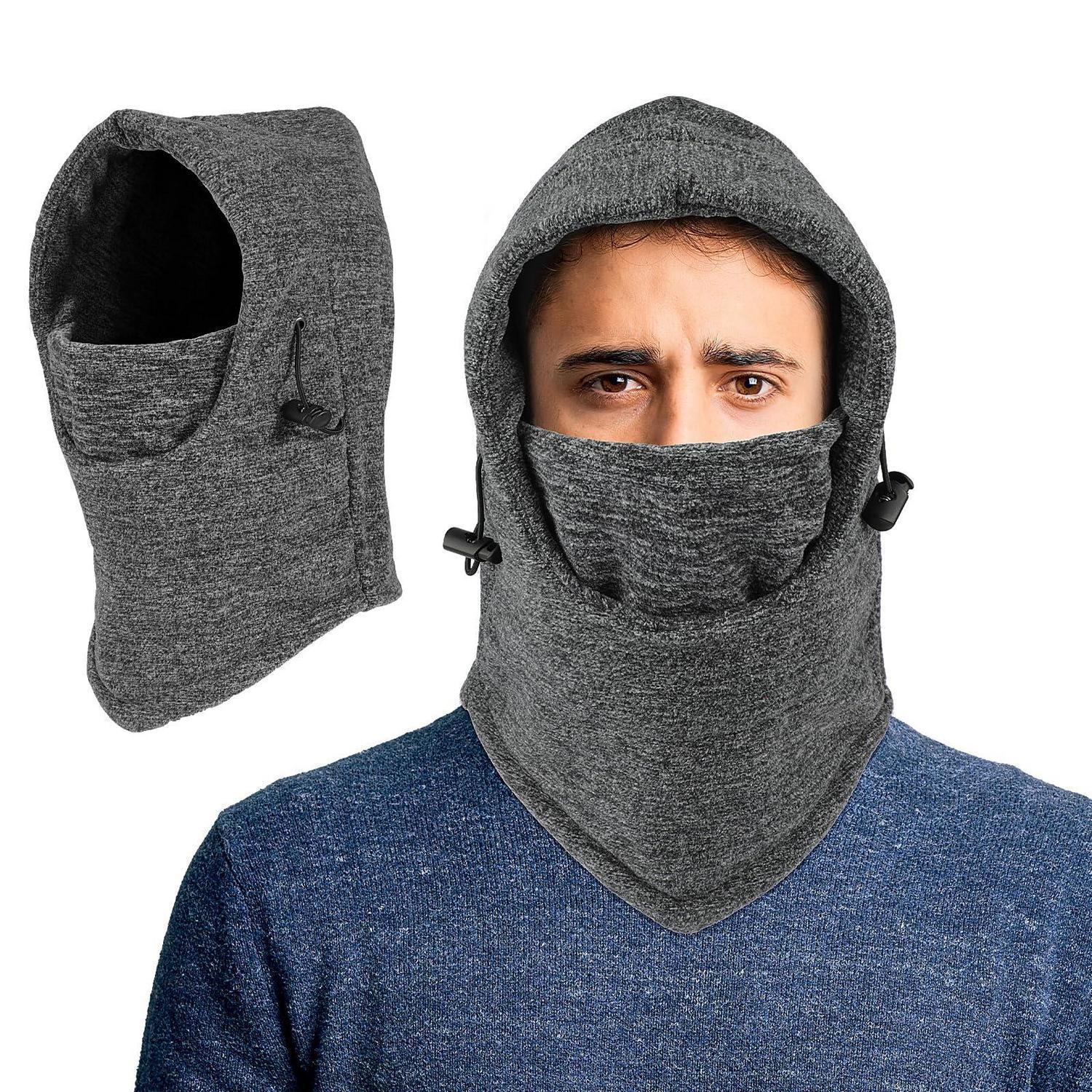 Winter Sturmhaube Fleece Unisex Winddicht Warm Mit Nackenwärmer Grau