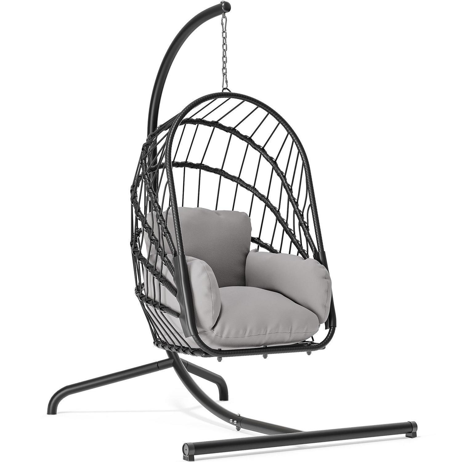 Hängesessel Mit Ständer, Rattan-korb, Klappbar, 160 Kg, Grau