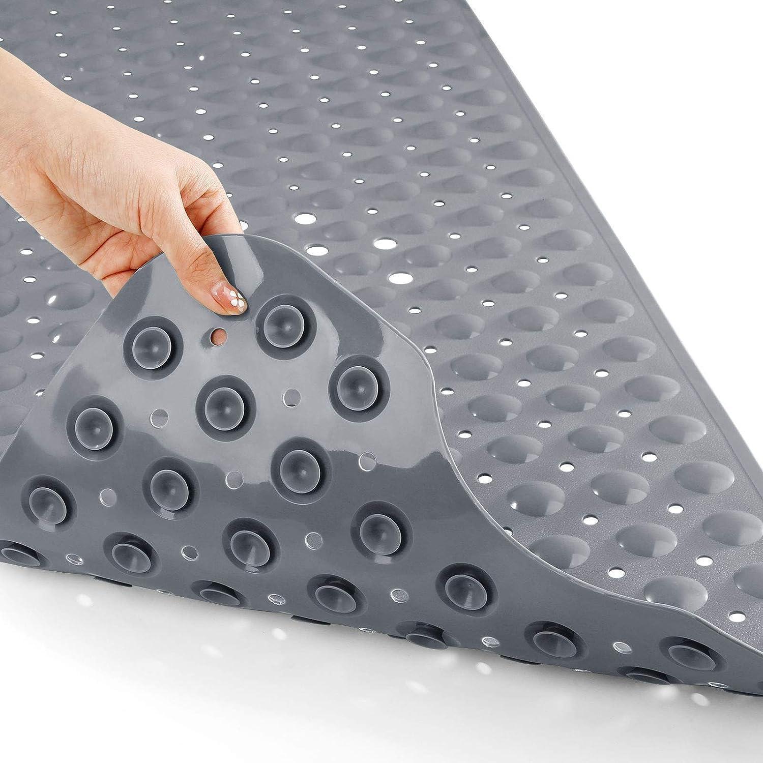 Badewannenmatte Extra Lang 100x40cm Grau Anti-rutsch Mit Saugnäpfen & Abflusslöchern
