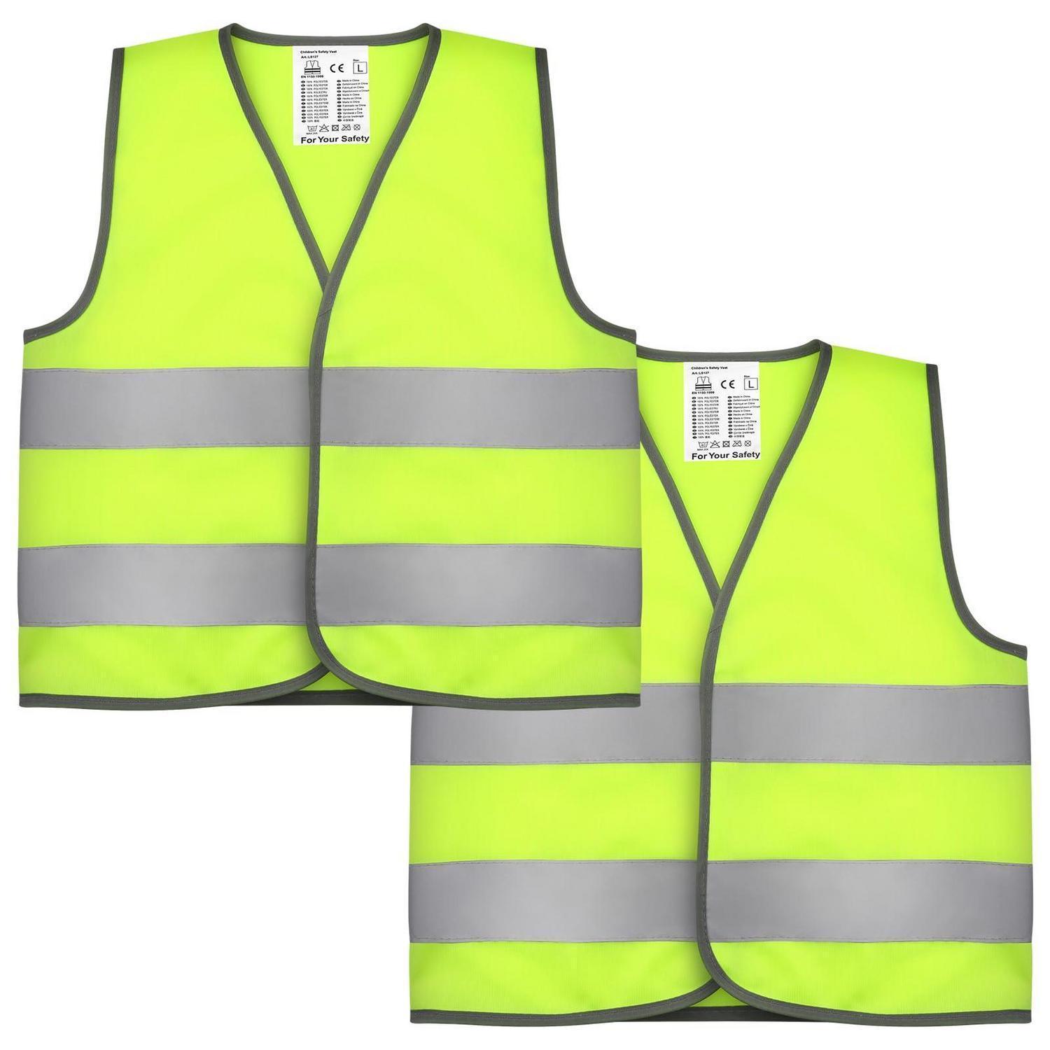 2er Set Kinder Warnweste Mit Reflektorstreifen, Atmungsaktiv, Größe L