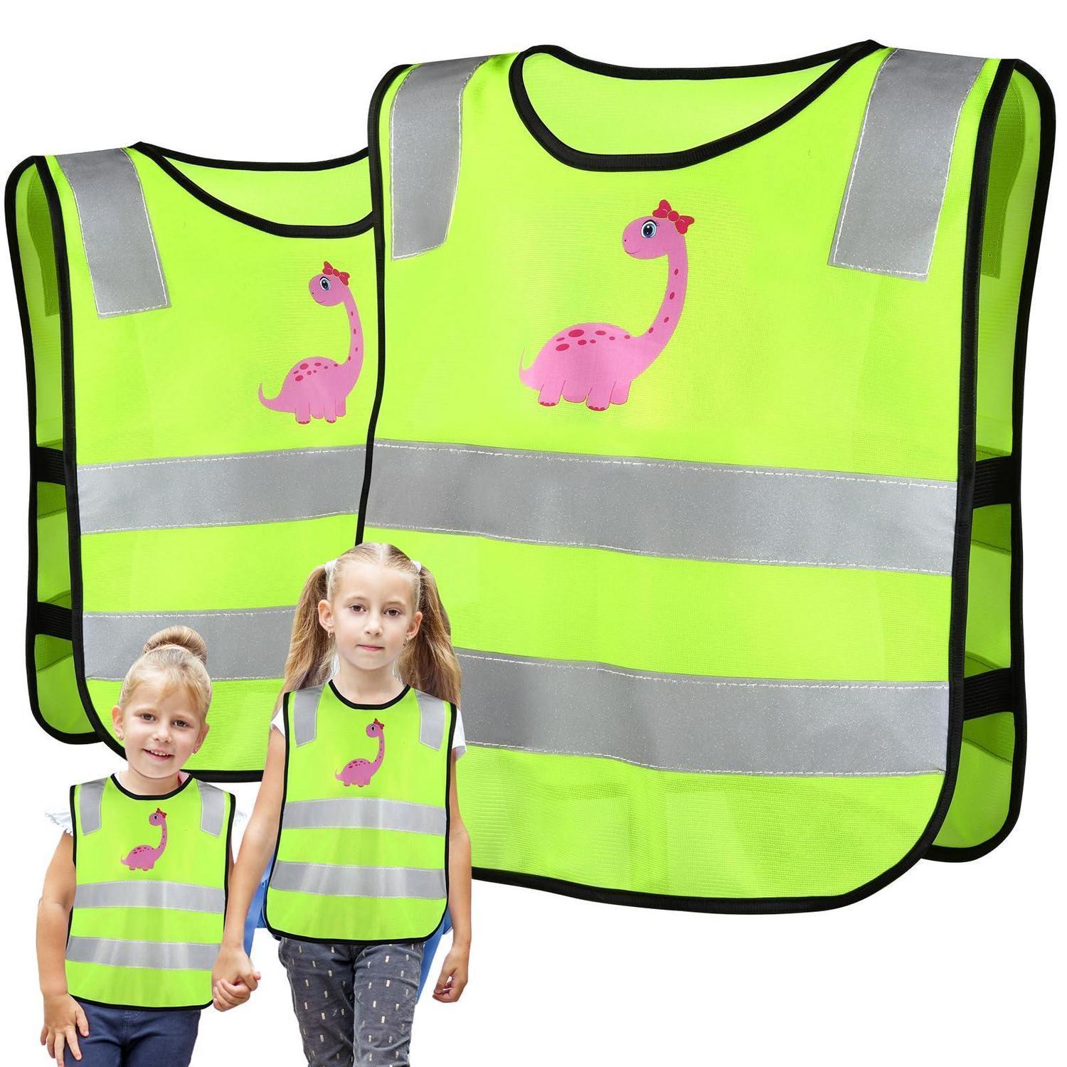 2er Set Kinder Warnweste Atmungsaktiv Mit Dinosaurier-motiv, Hohe Sichtbarkeit
