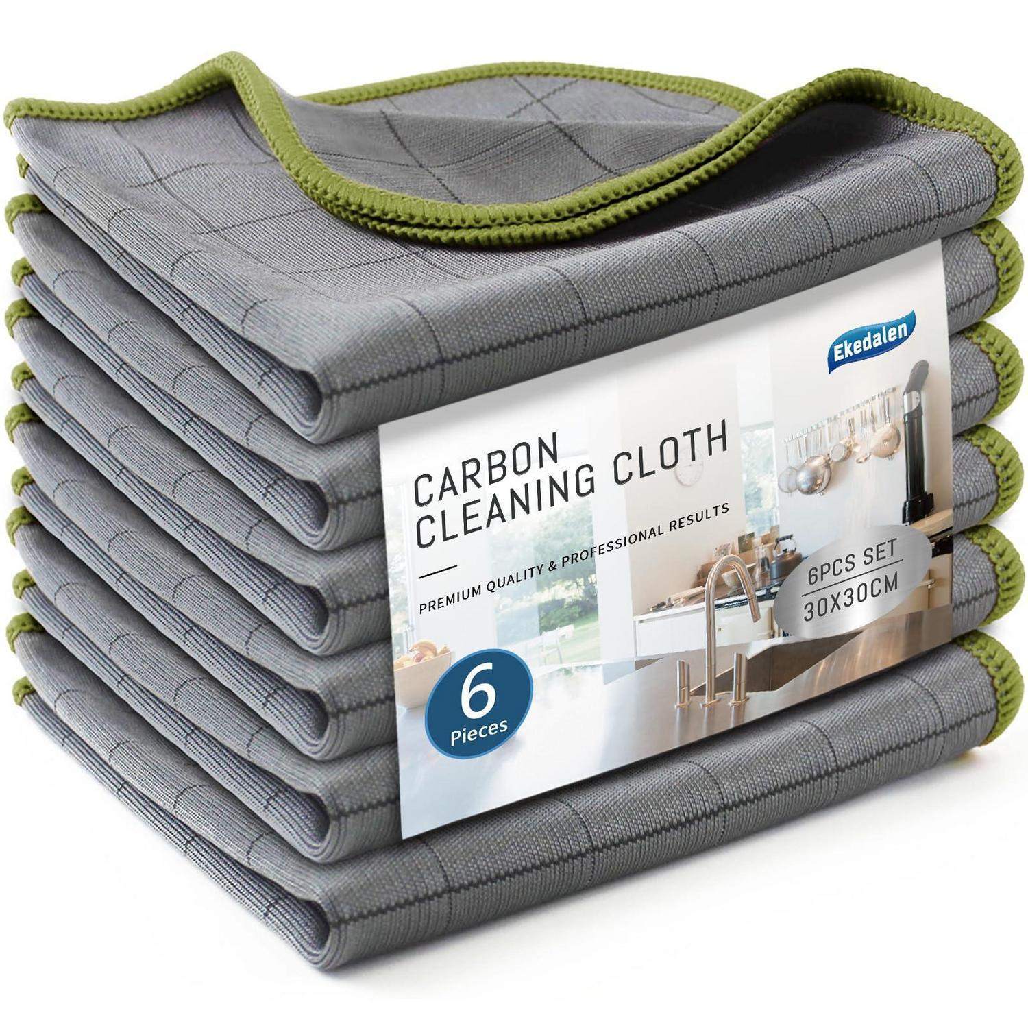 6x Fensterputztücher Carbon Mikrofaser 30x30cm Streifenfrei & Fusselfrei Grün