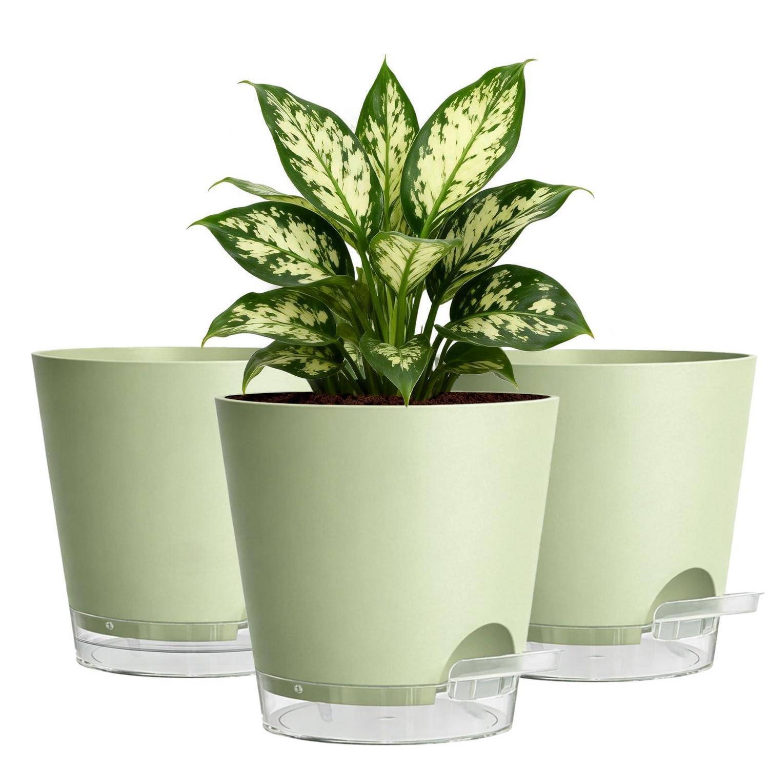 3er Set Pflanztöpfe Mit Bewässerungssystem 15cm Salbeigrün