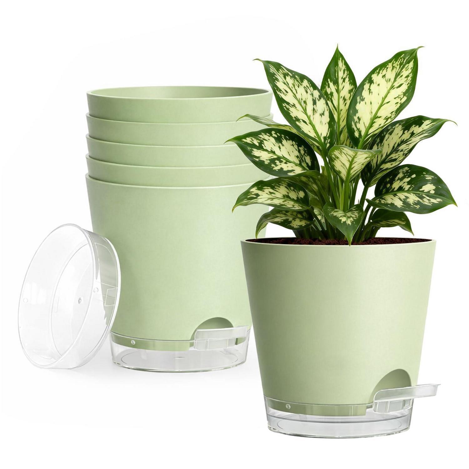 6er Set Pflanztöpfe 15cm Mit Bewässerungssystem Salbeigrün