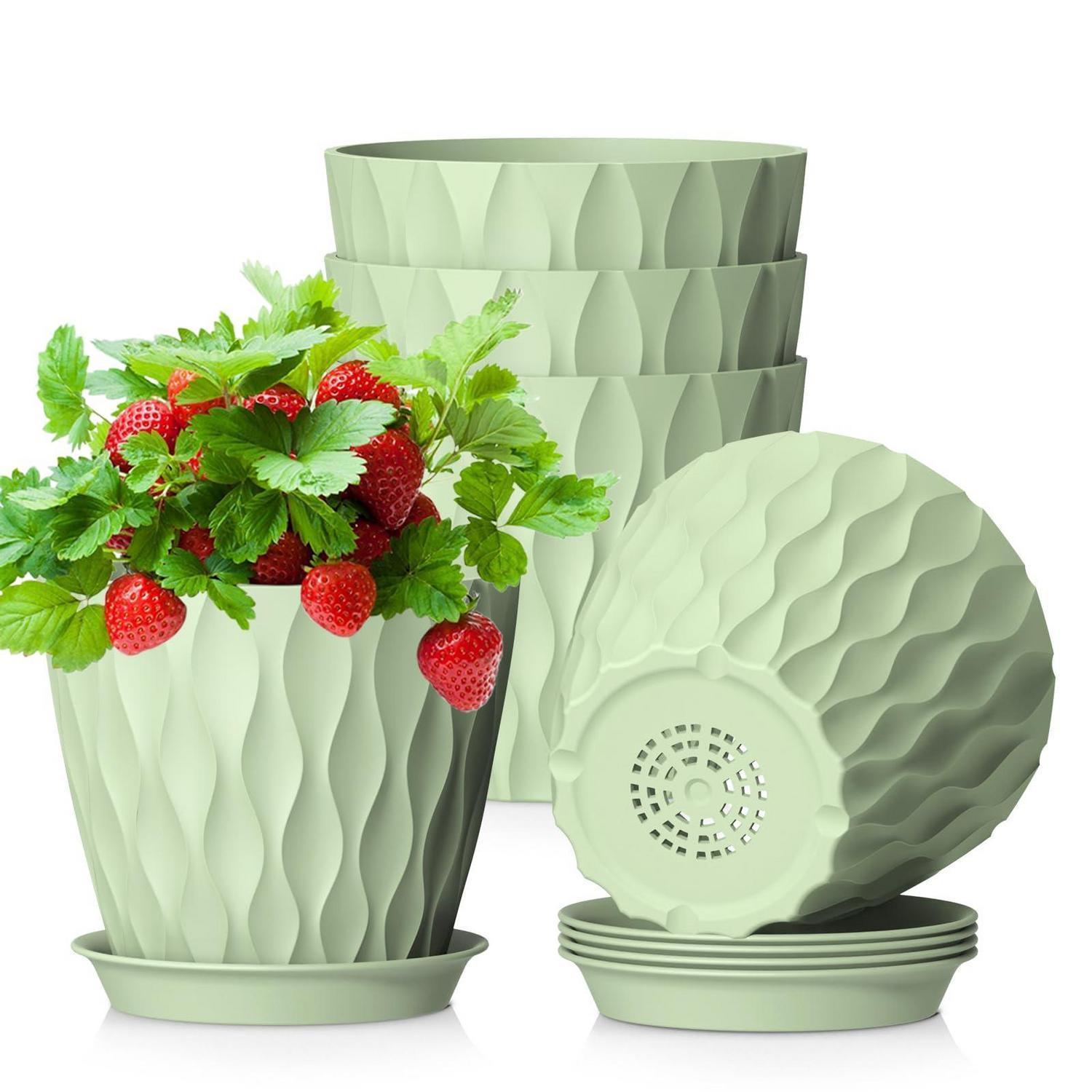 Blumentöpfe 5er Set Ø 12,7 Cm Mit Untersetzer, Kunststoff Pflanztöpfe Mit Abflusslöchern