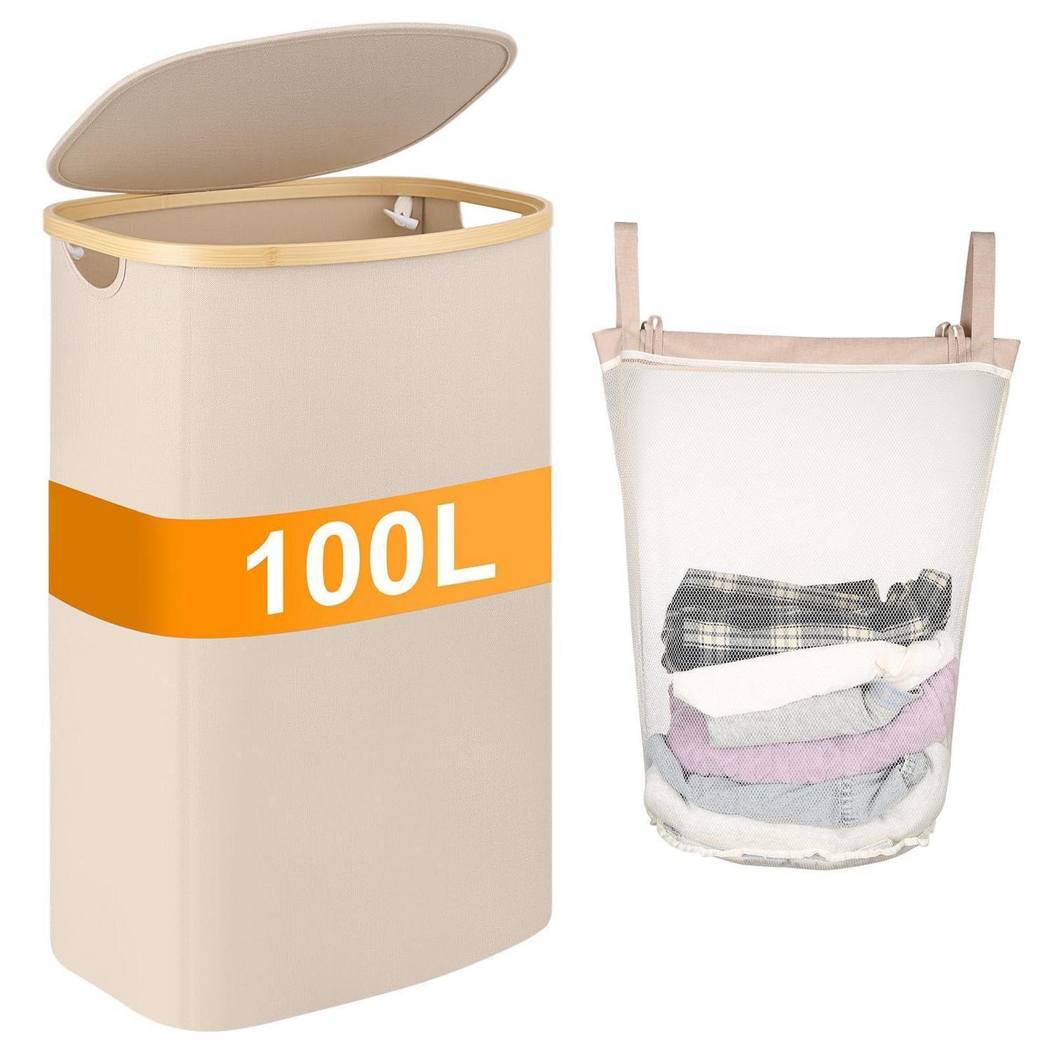 100l Wäschekorb Mit Deckel, Faltbar, Aus Bambus, Für Bad & Schlafzimmer