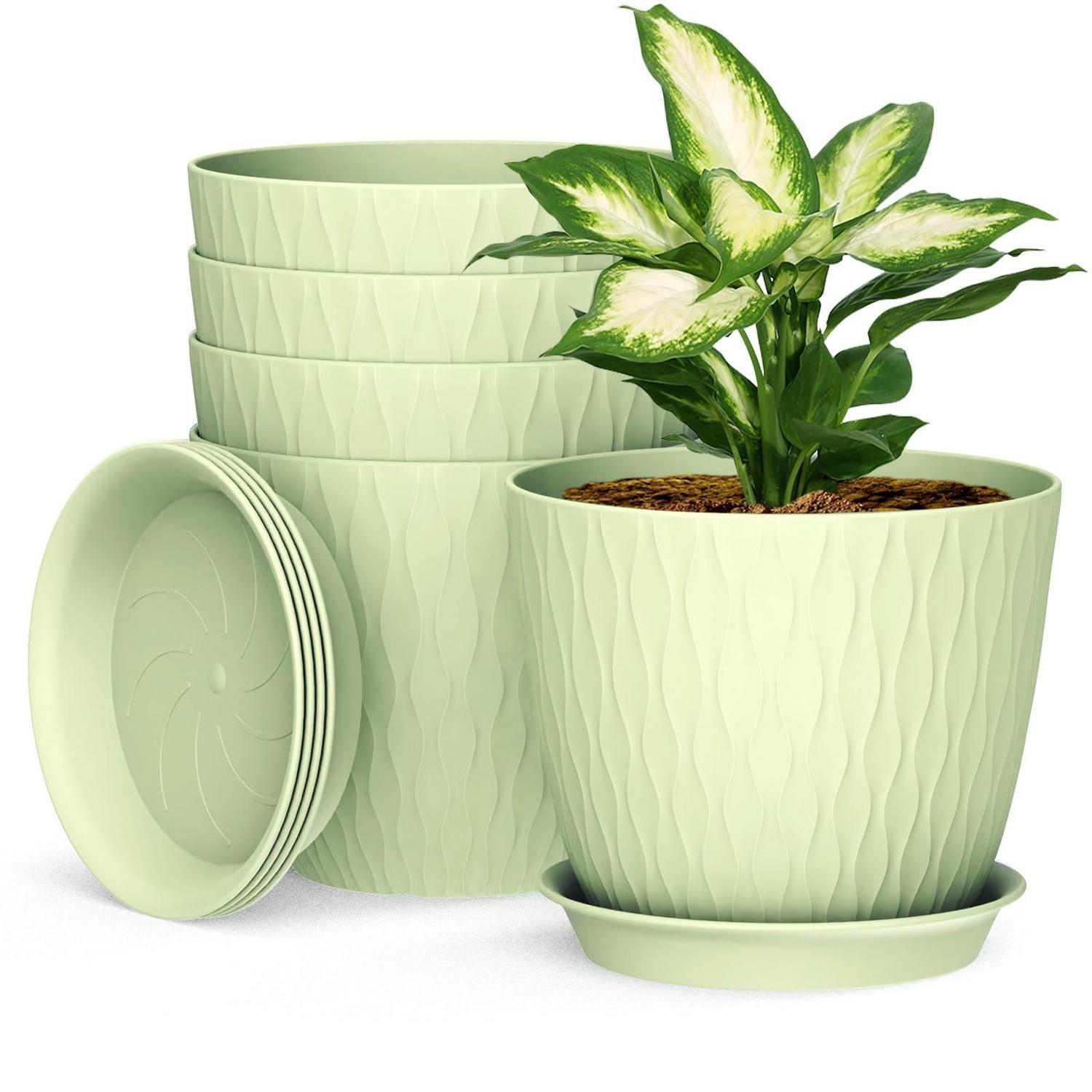 5er Set Blumentöpfe Mit Bewässerungssystem, 20.3cm, Hellgrün, Für Innen & Außen