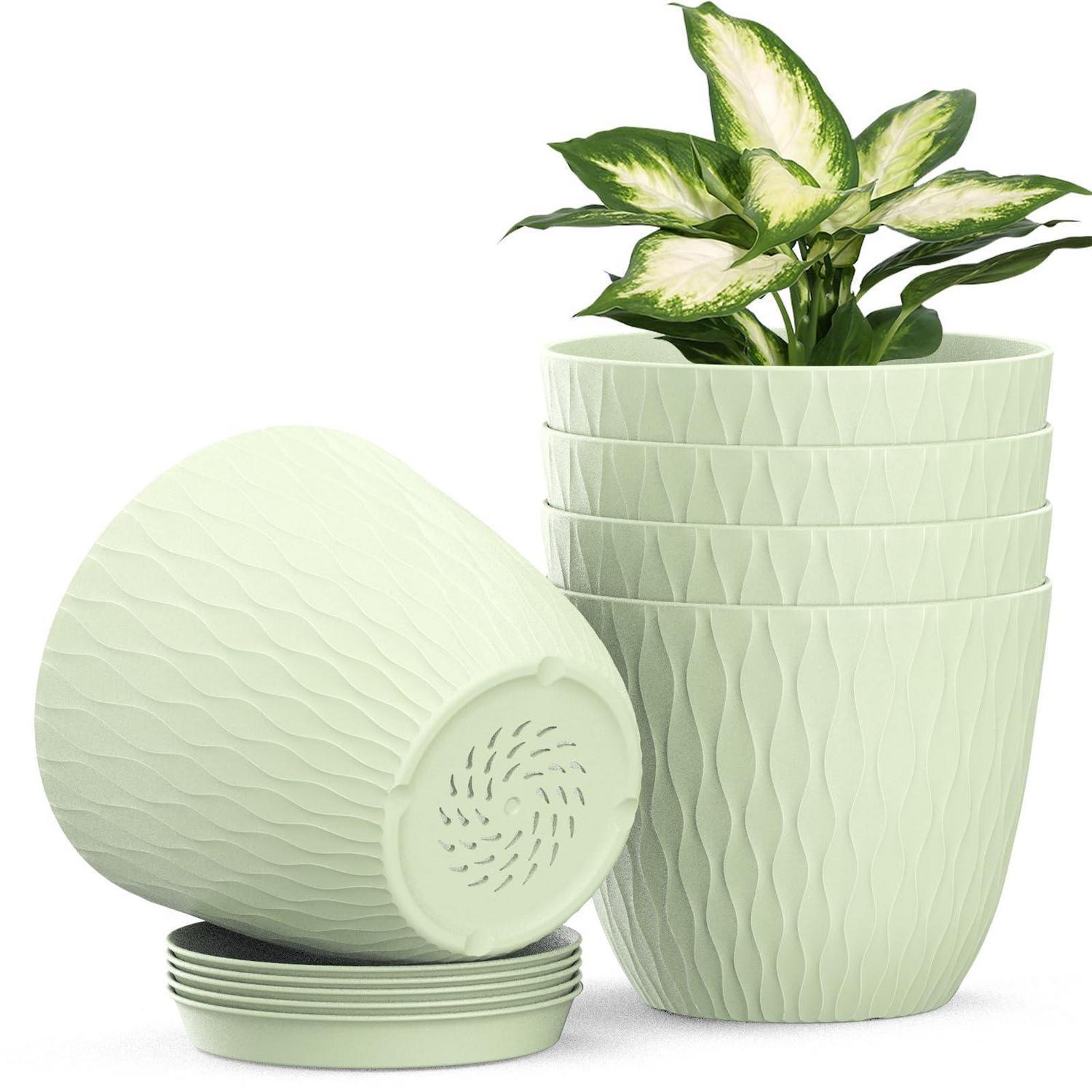 5er Set Blumentöpfe Mit Bewässerungssystem 15.3cm Hellgrün Für Innen & Außen