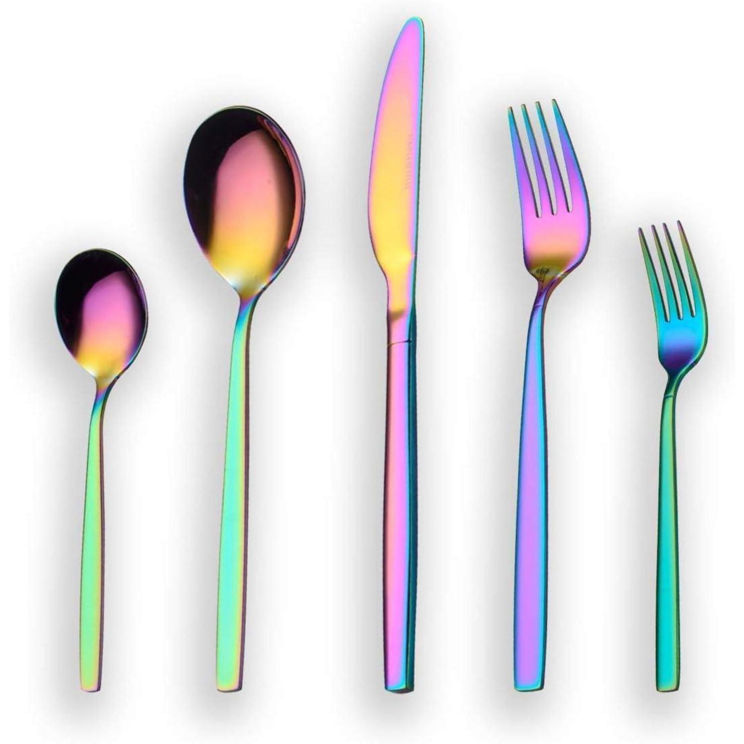 Besteckset 30 Teile Regenbogenfarben Für 6 Personen, Edelstahl, Spülmaschinenfest