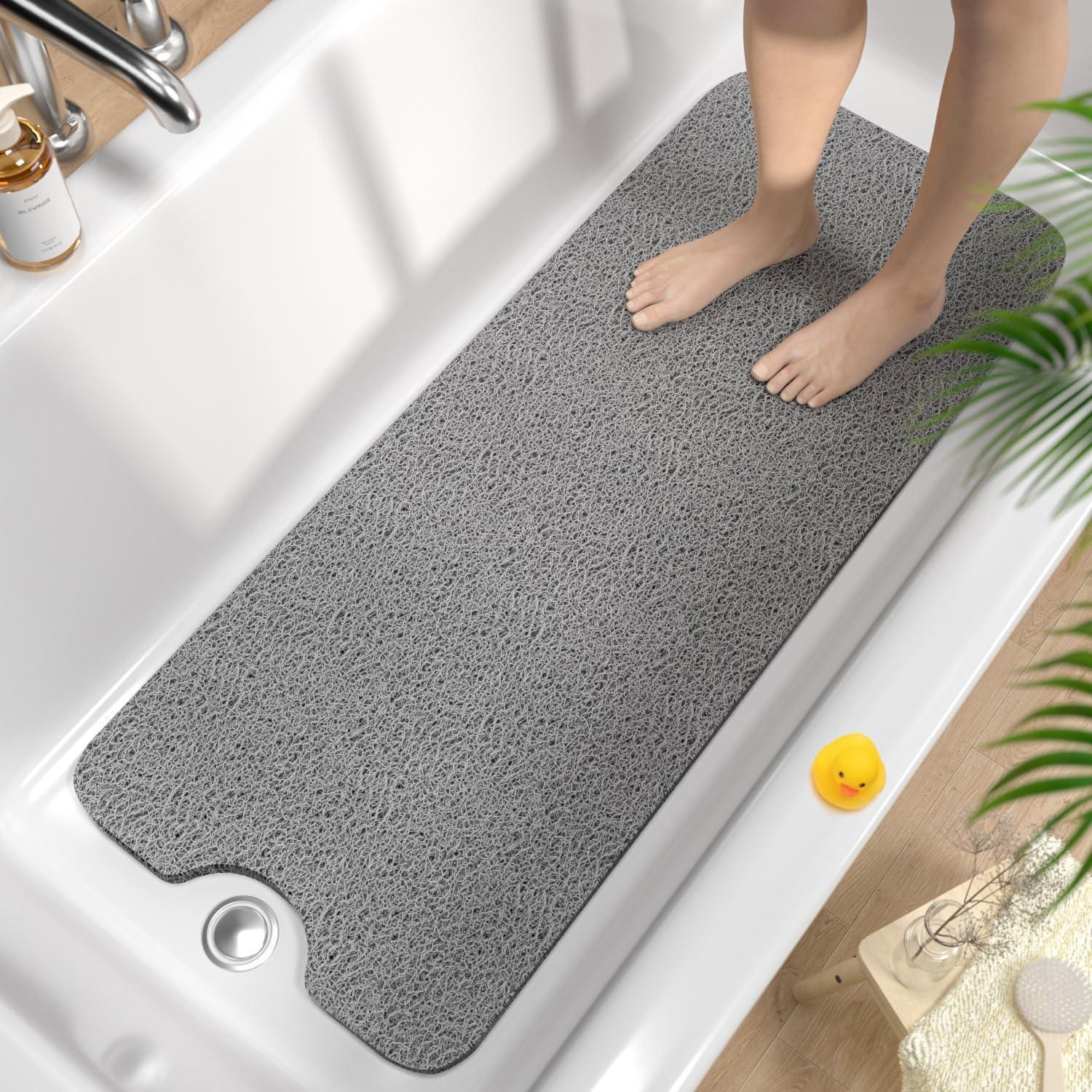 Badewannenmatte Rutschfest 100x40cm, Extra Lang, Schnelltrocknend, Grau