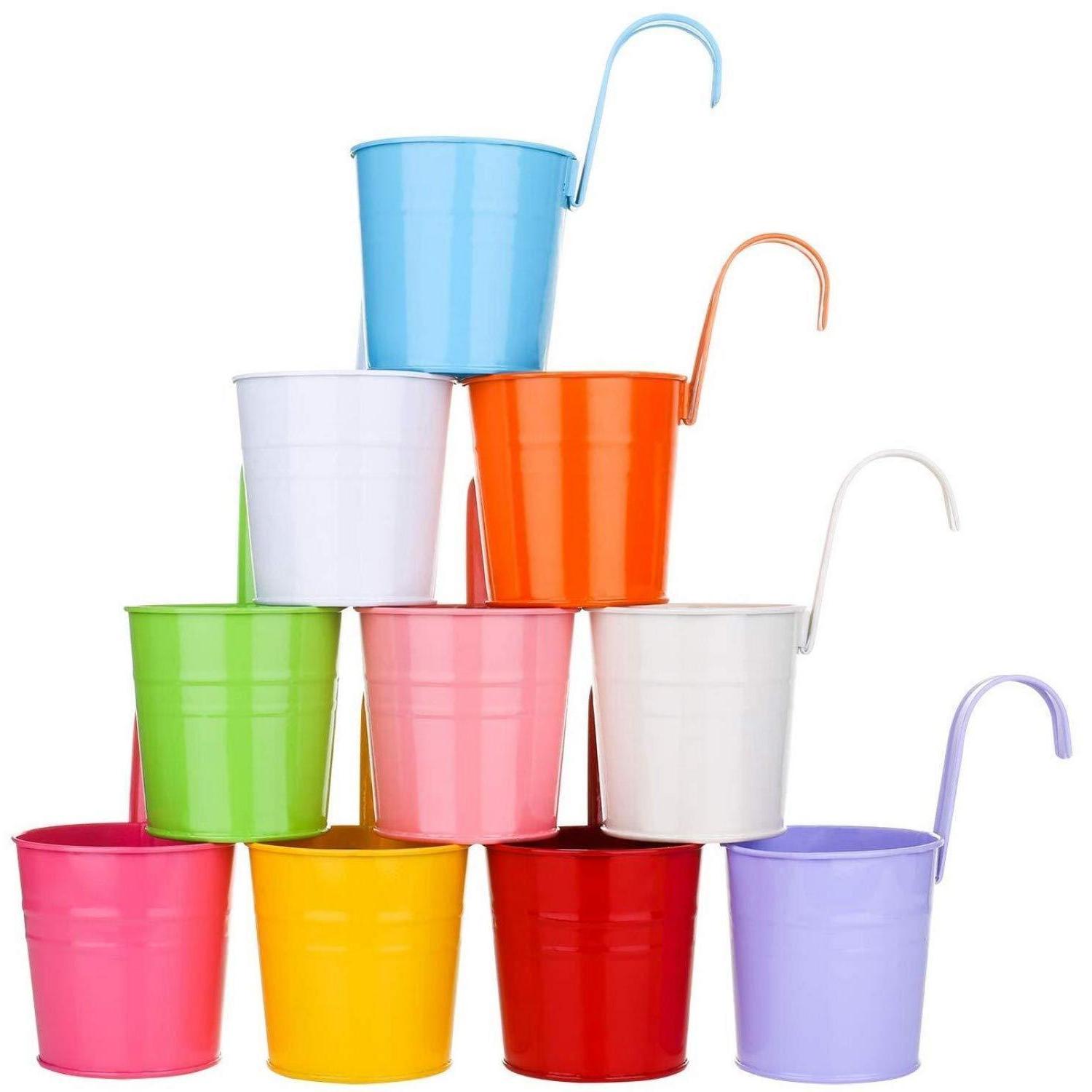10x Hängende Blumentöpfe Metall 10cm Mit Abnehmbarem Haken, 10 Farben