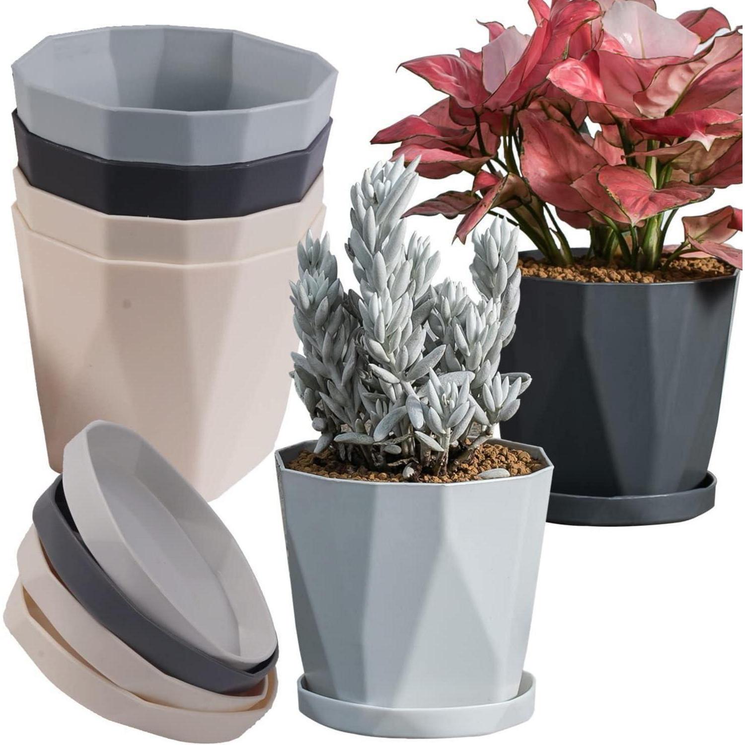 6er Set Blumentöpfe Mit Bewässerungssystem, 13cm Pflanztöpfe Mit Untersetzer, Nordischer Stil