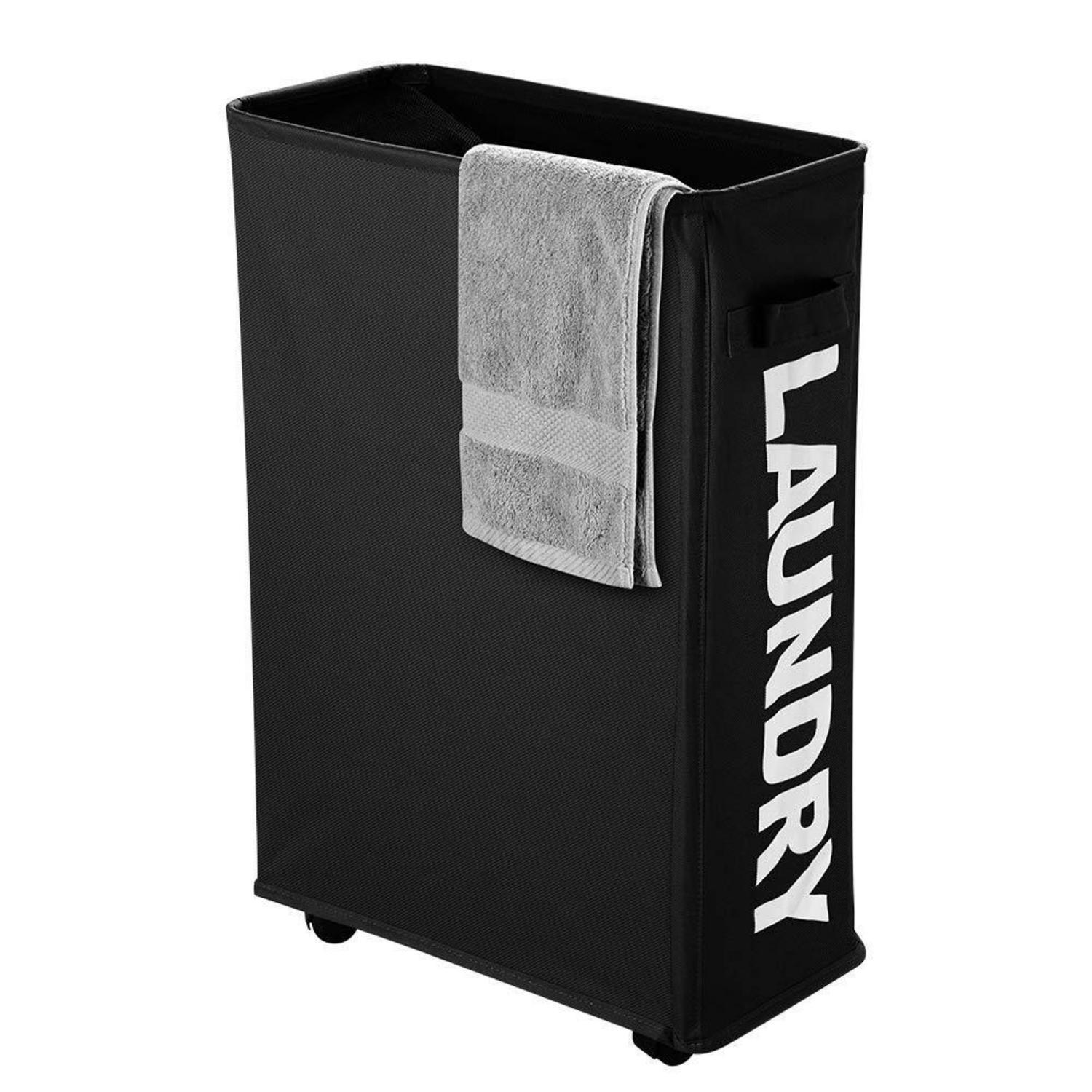 Schmaler Wäschesammler Mit Rollen, Faltbar, 40l, Schwarz