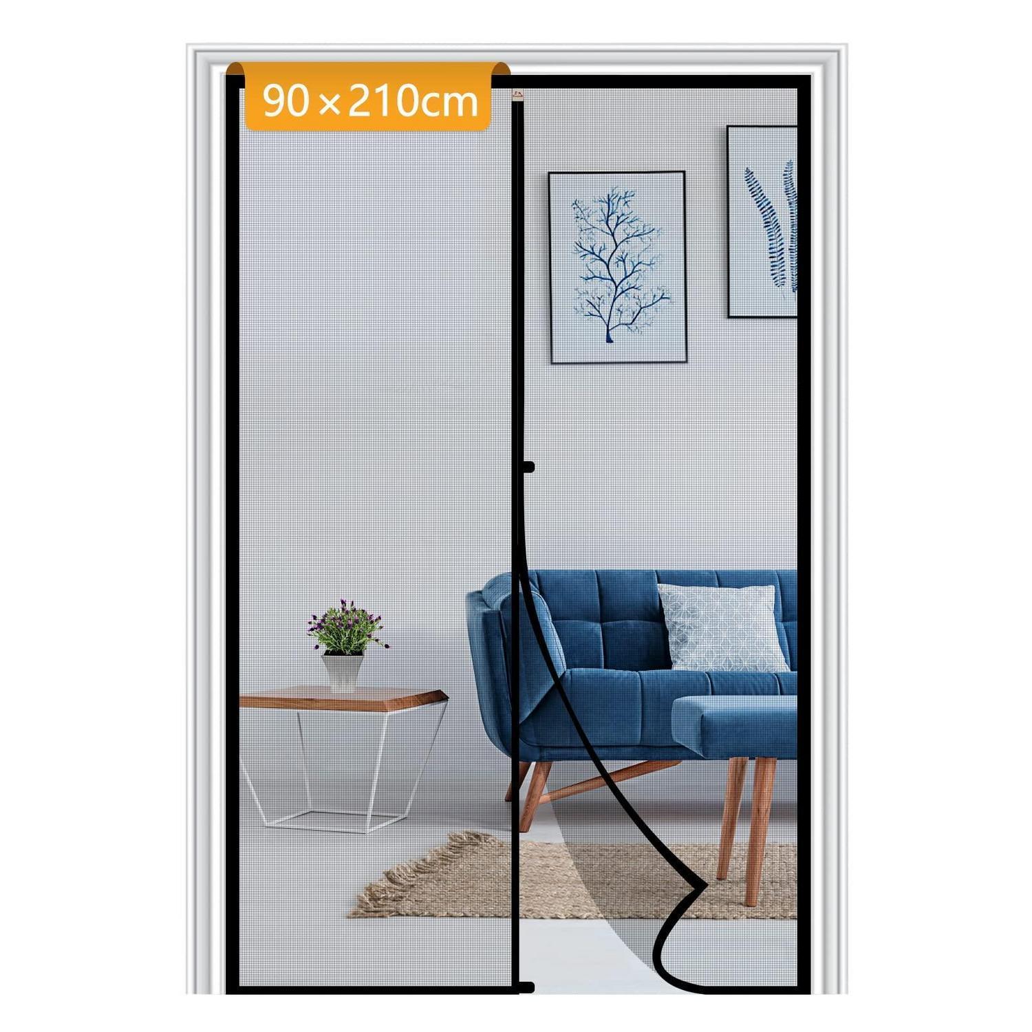 Magnetische Fliegengitter Tür 90x210cm Ohne Bohren Für Balkon Und Terrasse, Schwarz
