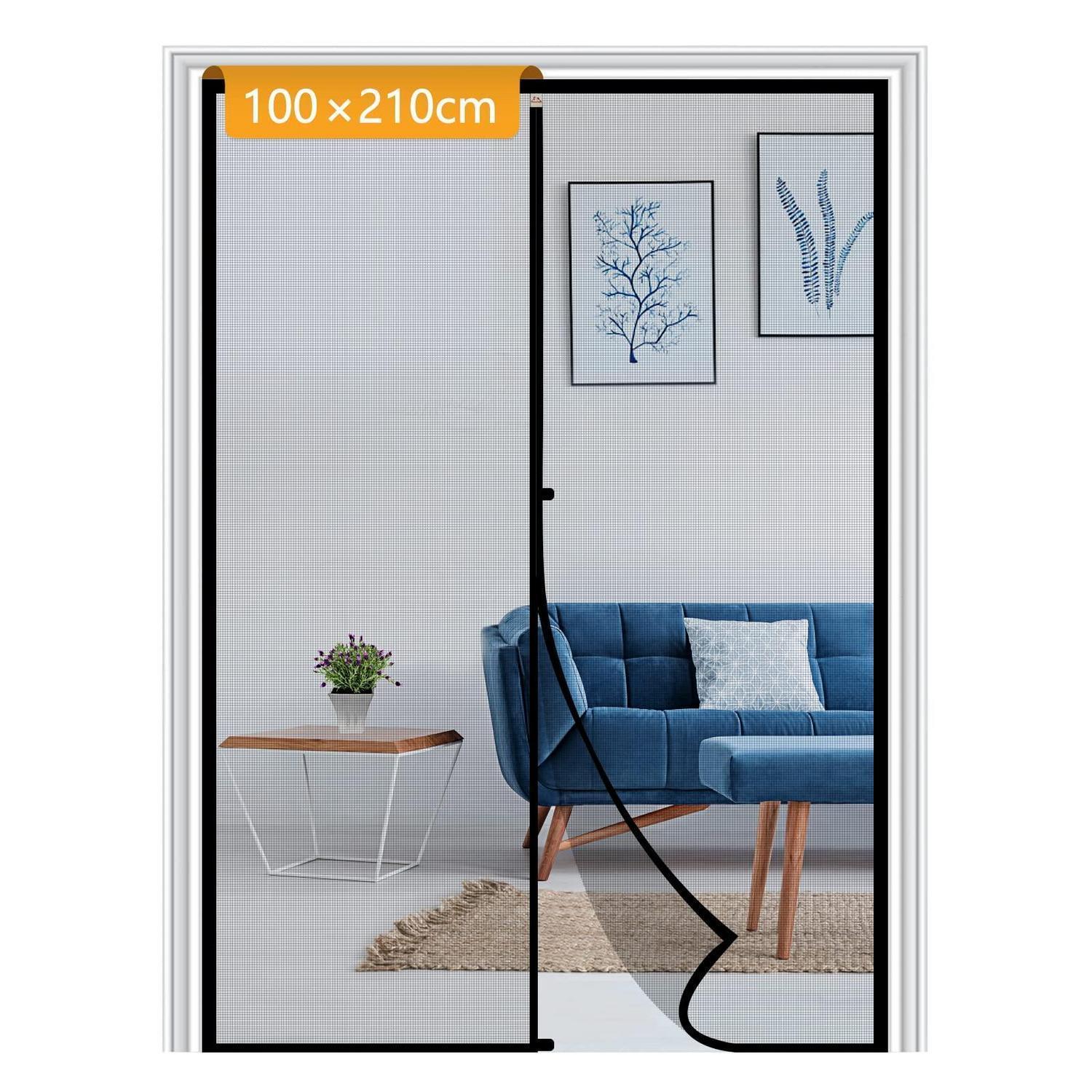 Magnetischer Fliegengitter Für Balkontür 100x210cm Ohne Bohren, Reißfest, Schwarz