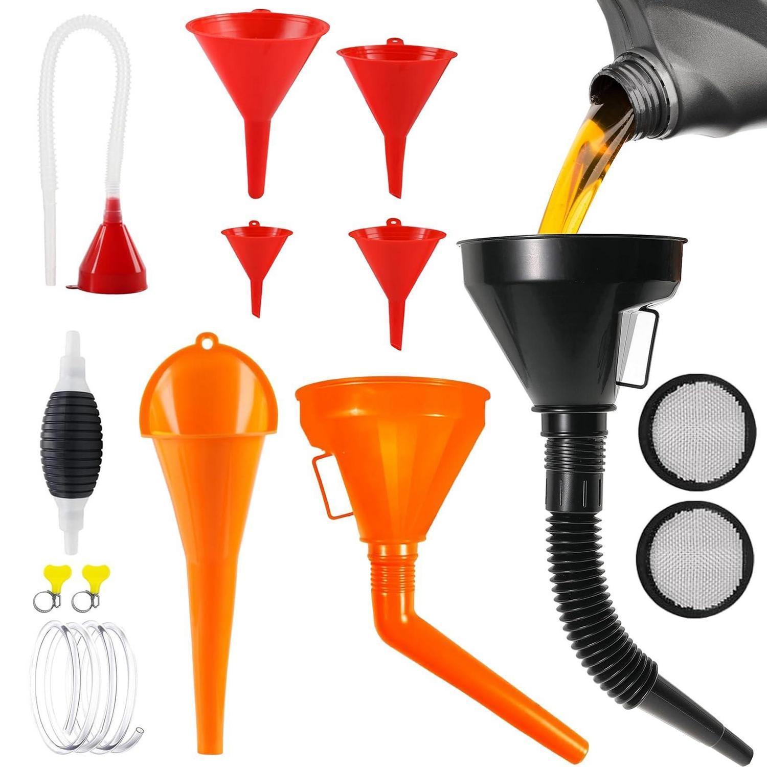 10tlg. Trichter Set Mit Pumpe, Flexible Einfülltrichter Für Auto & Motorrad