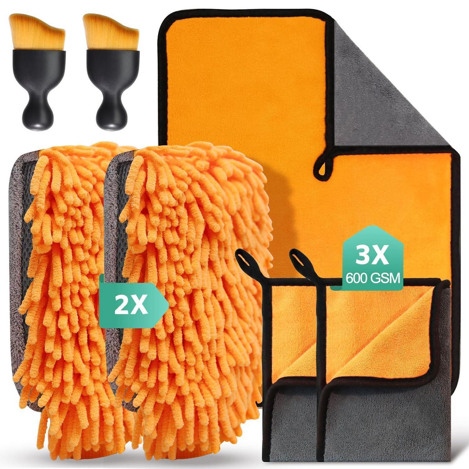 Autopflege Set: 7-teilig Mit 3x Mikrofasertüchern (600 Gsm) & 2x Waschhandschuhen
