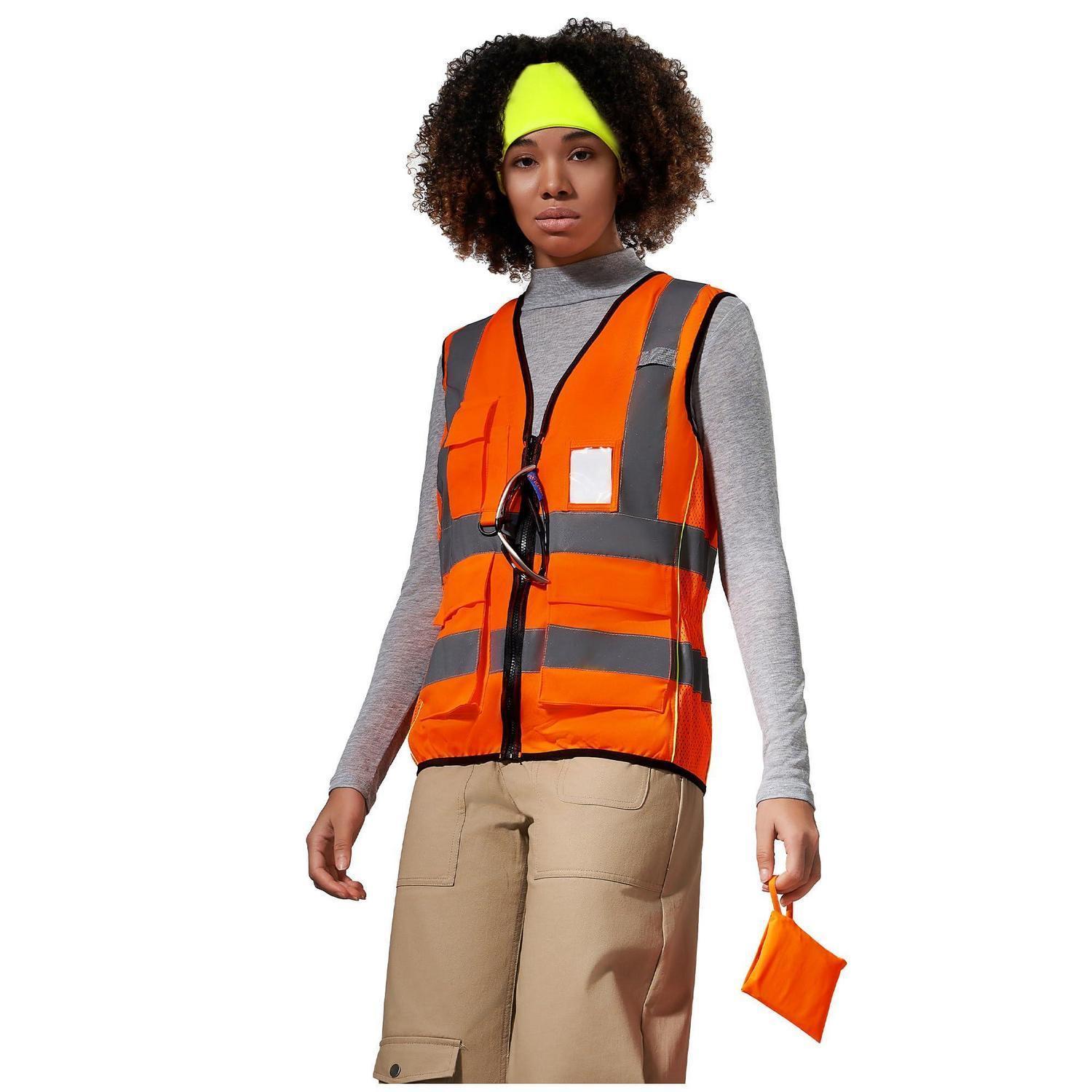 Warnweste Damen Mit Reißverschluss Und Taschen, Laufweste Orange