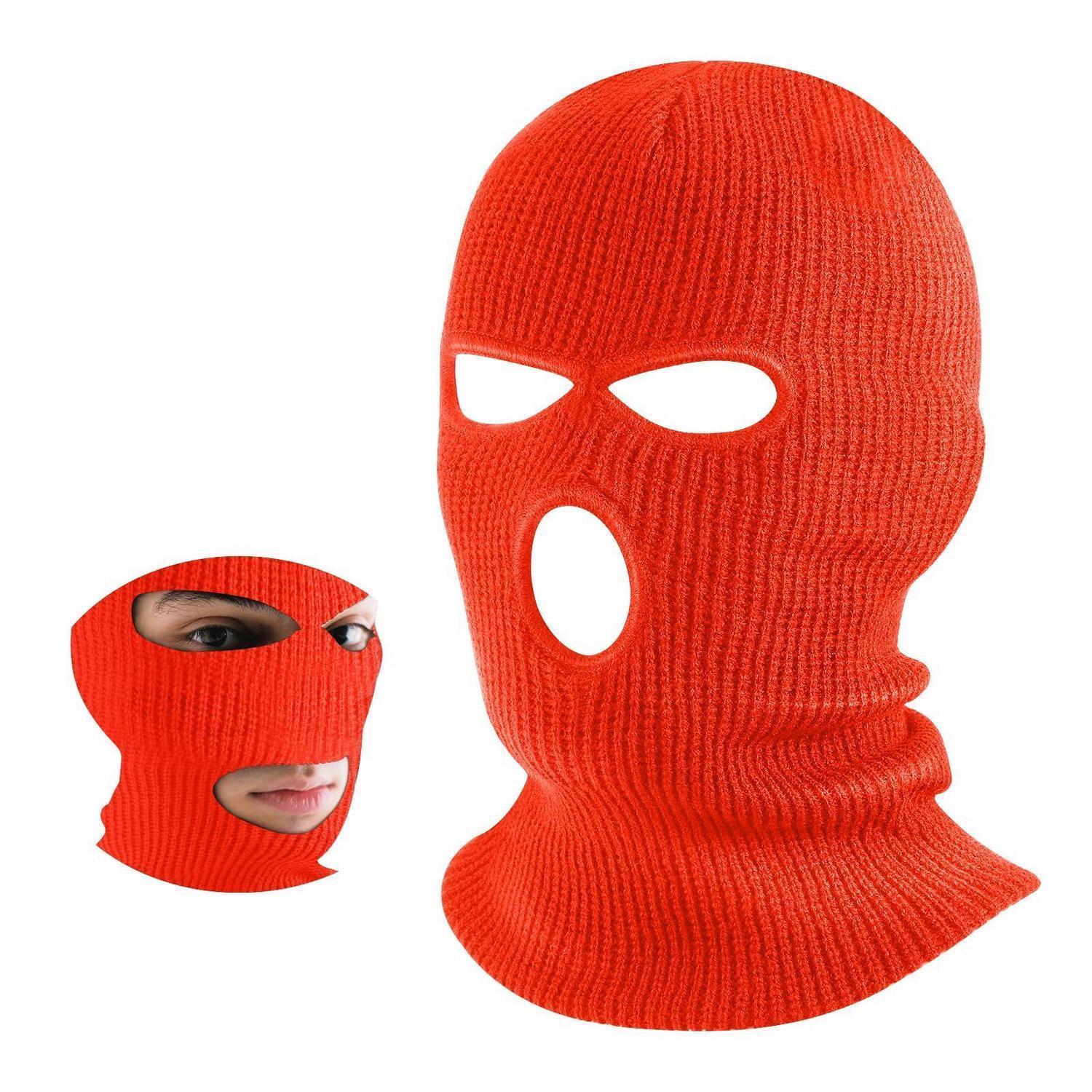 Gestrickte Sturmhaube Mit 3 Löchern, Orange, Einheitsgröße, Für Damen Und Herren