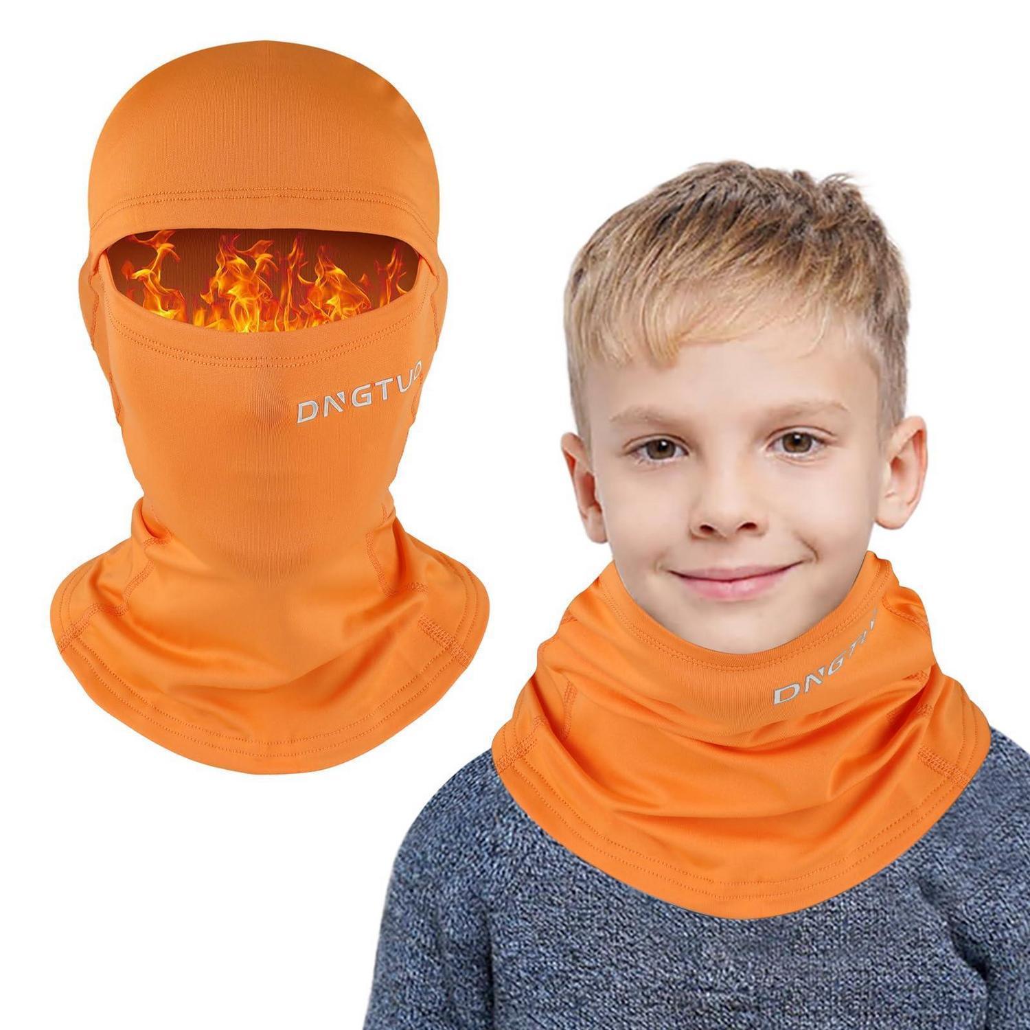 Kinder Sturmhaube Winter Orange, Multifunktional Winddicht Fleece Warm Skimaske Für Radfahren, Jungen Mädchen 4-12 Jahre
