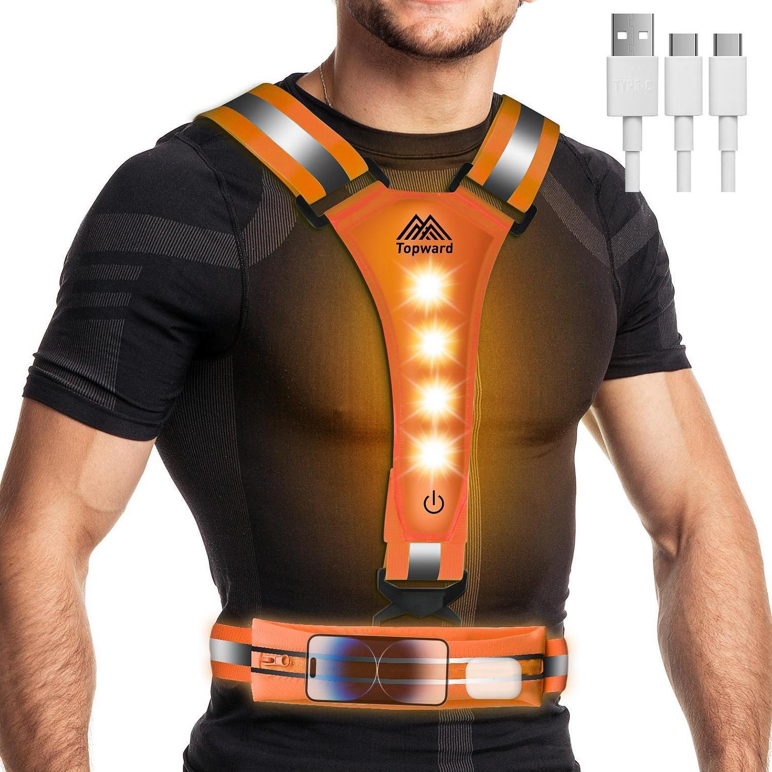 Led Warnweste Für Laufen & Radfahren, Wiederaufladbar, 360° Sichtbarkeit, Orange