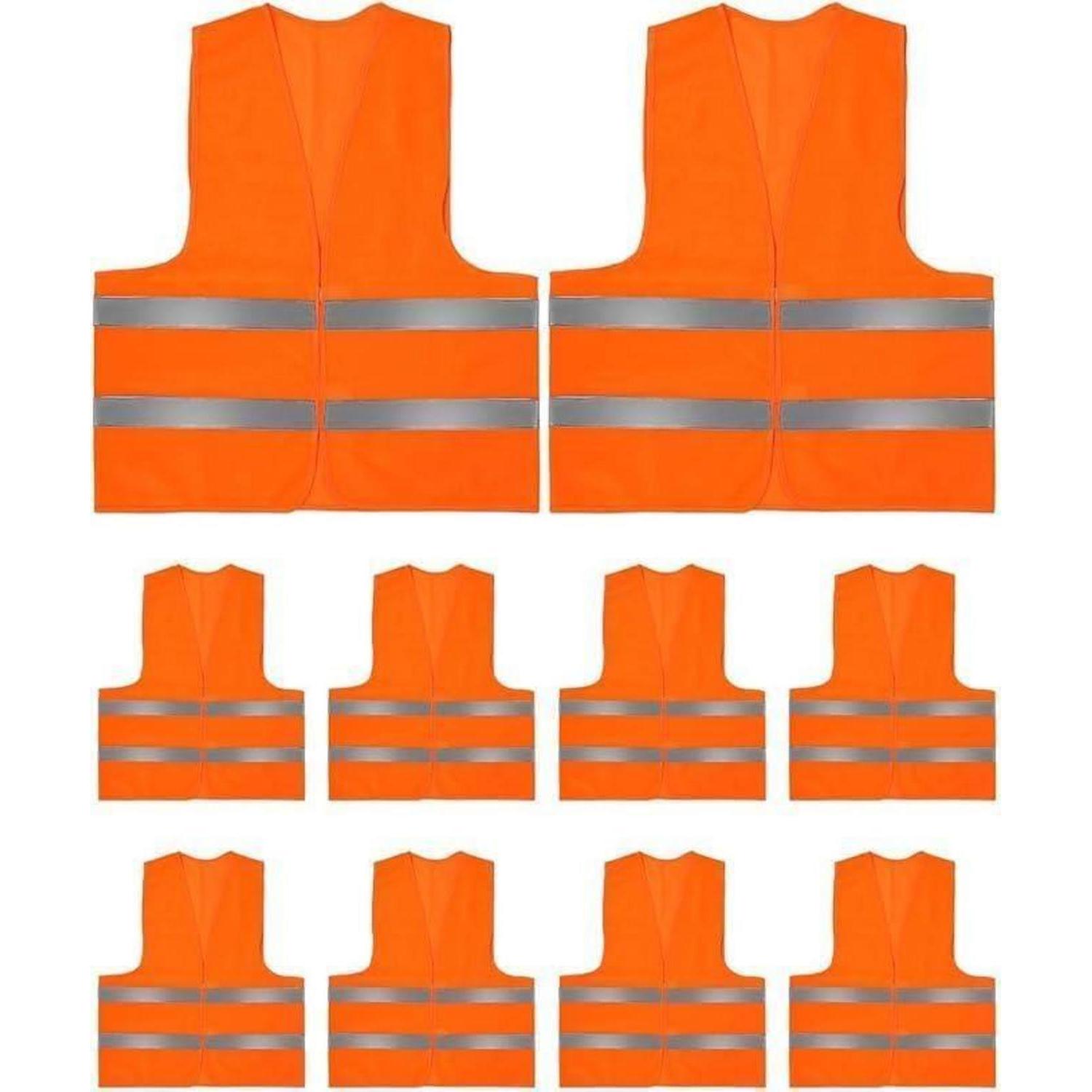 Warnwesten Auto 10er Set Orange Mit Reflektoren Für Erwachsene & Kinder
