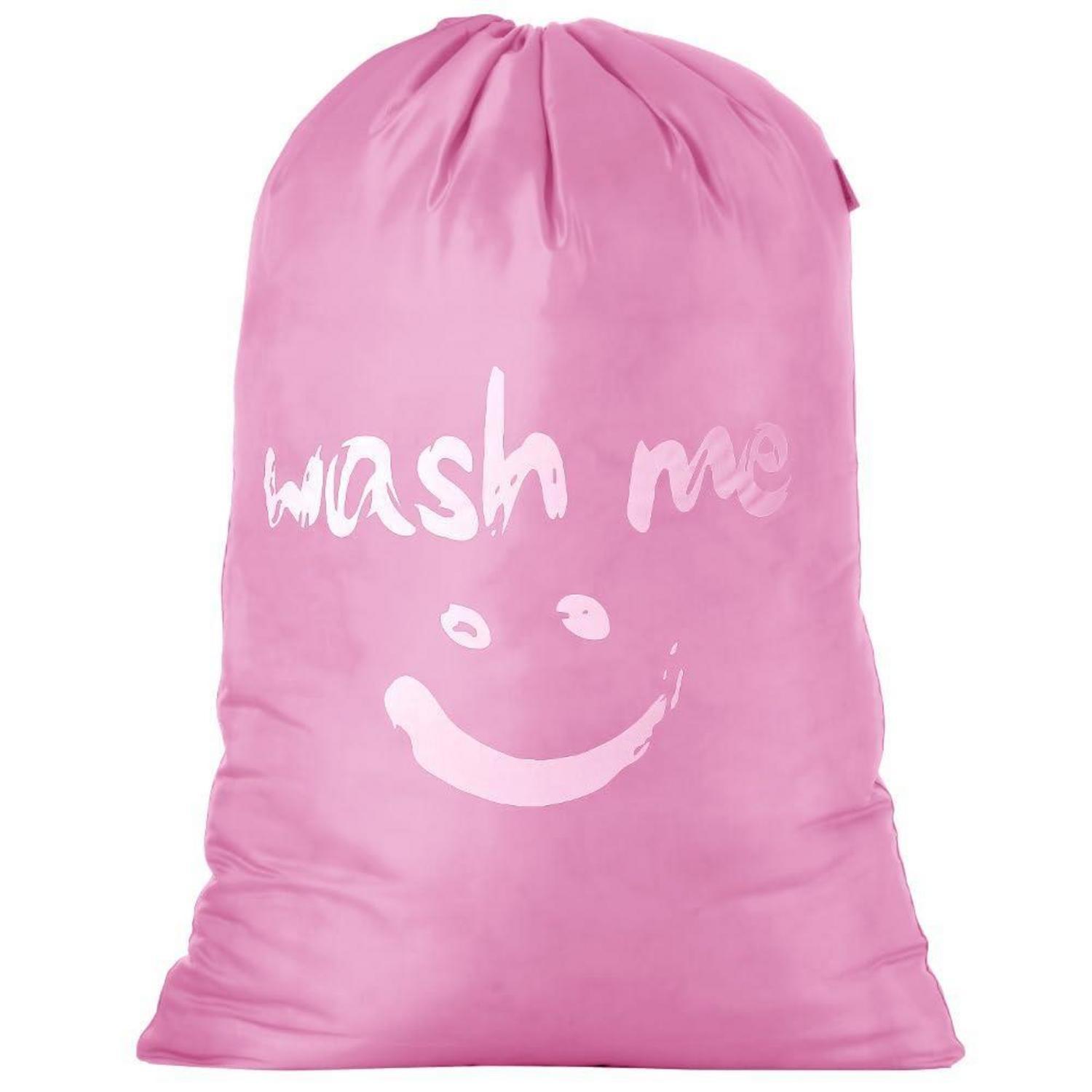 Großer Wäschesack 120l Faltbar Mit Smiley-gesicht Und Kordelzug, 420d Nylon, Rosa