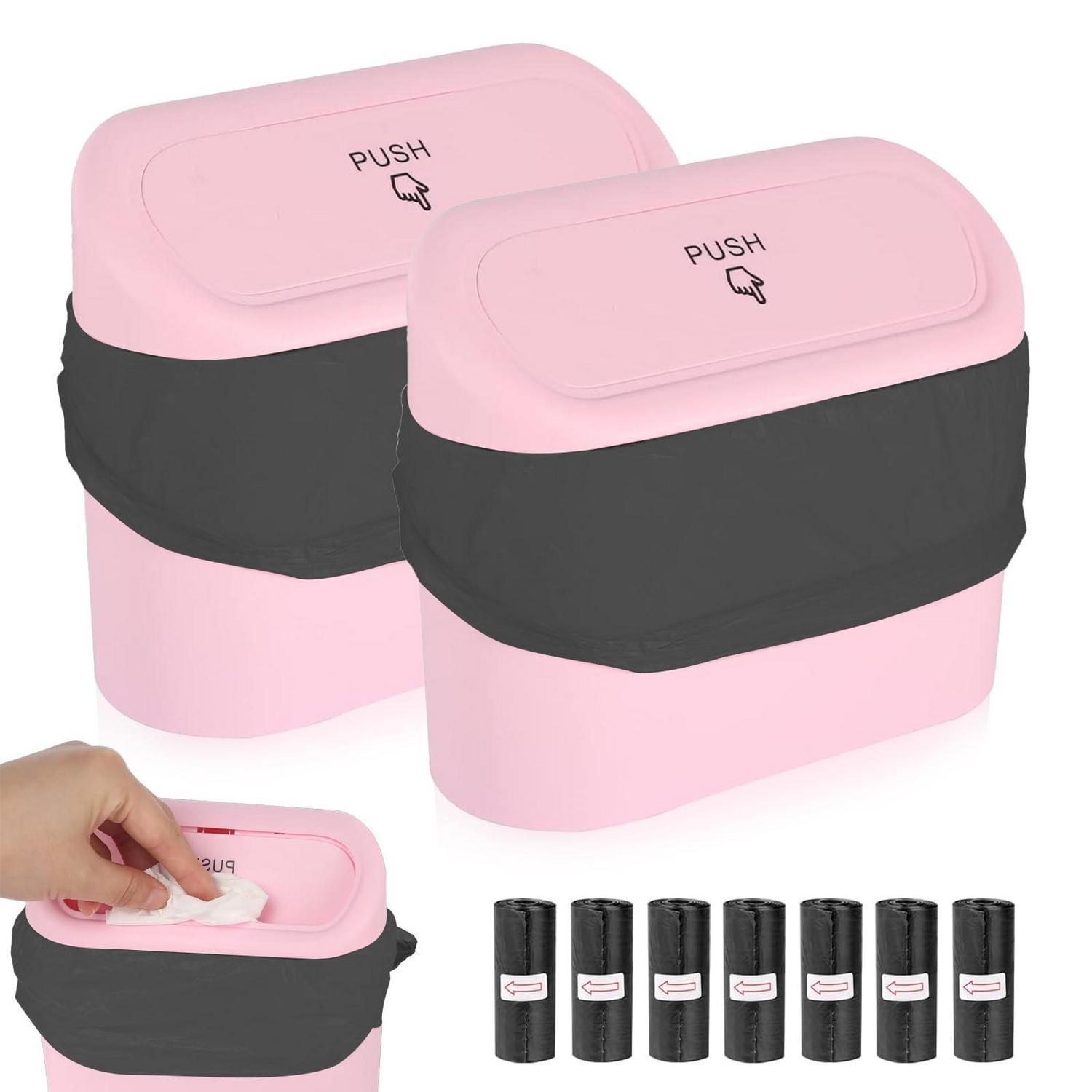 2x Auto Mülleimer Pink Mit Deckel, Mini Abfallbehälter Für Auto, Küche, Büro, Reisen