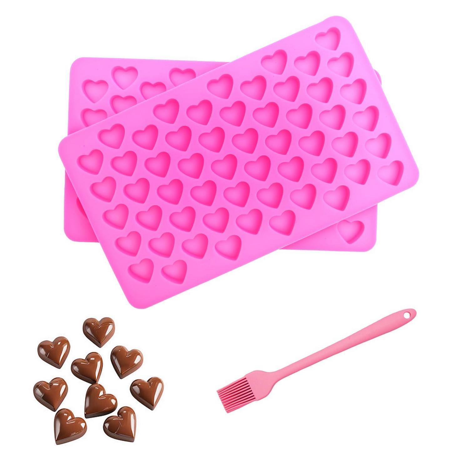 2er Set Herz Silikonform Mit Pinsel, Rosa Pralinenform & Eiswürfelform