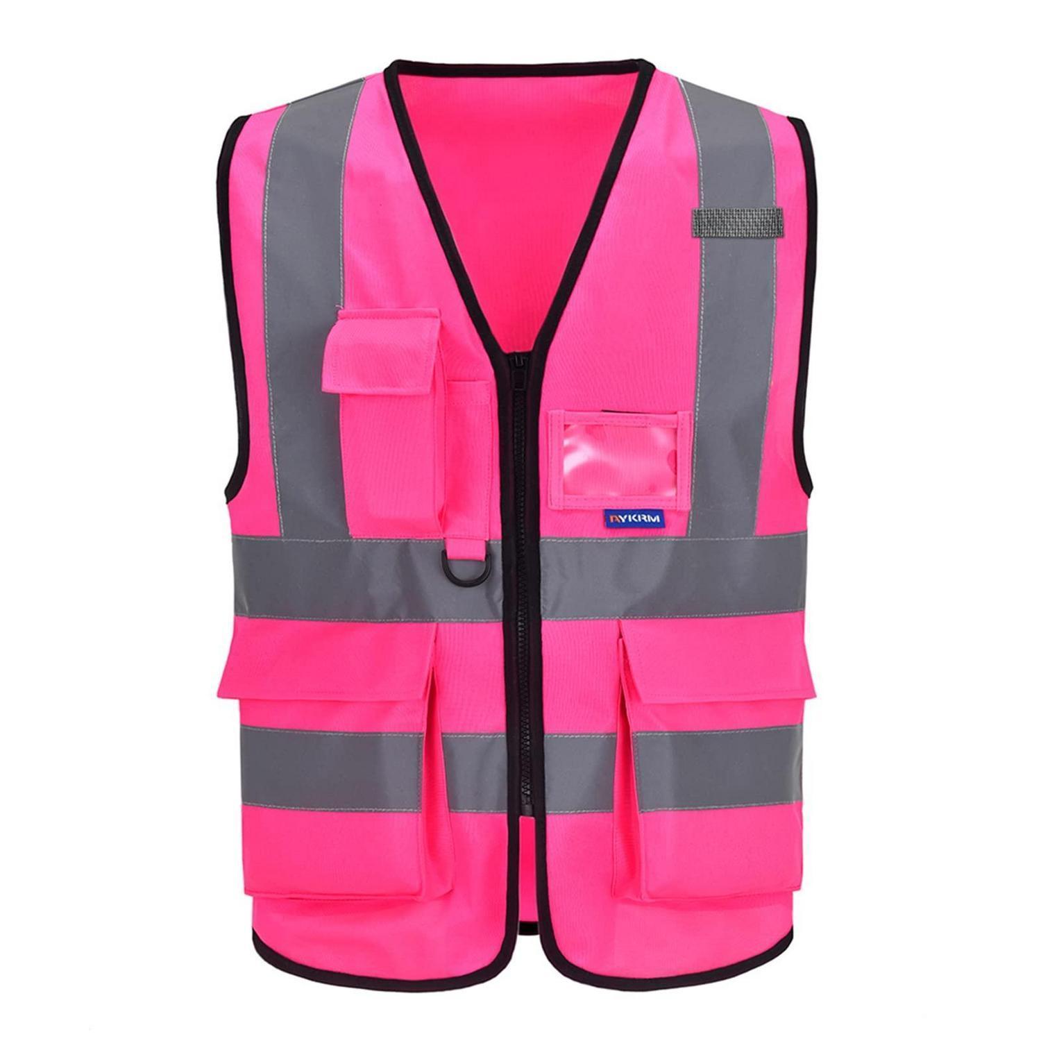 Sicherheitsweste Mit Reflektorstreifen, Reißverschluss Und Taschen, Rosa
