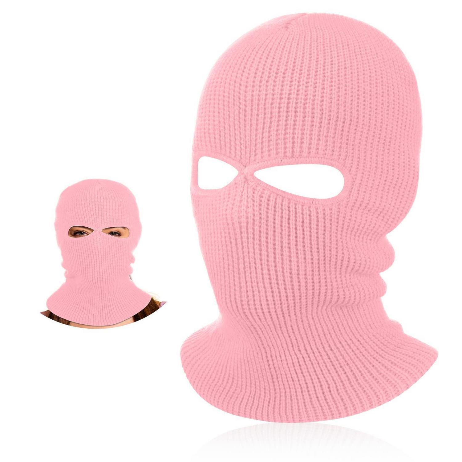 Gestrickte Sturmhaube Mit 2 Löchern, Rosa, Für Ski & Outdoor