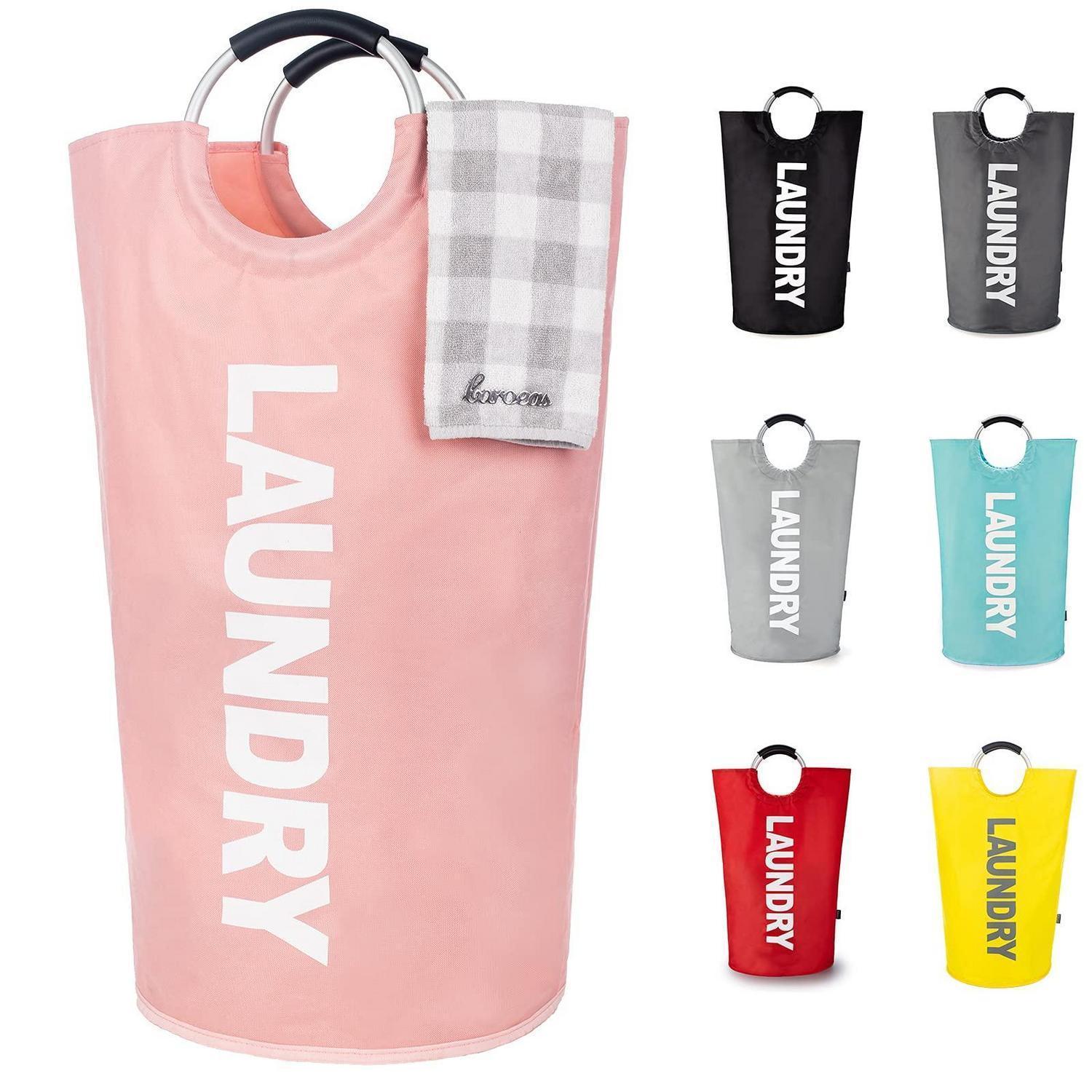 Großer Wäschekorb 90l Faltbar Mit Aluminiumgriffen, Wasserdicht, Rosa