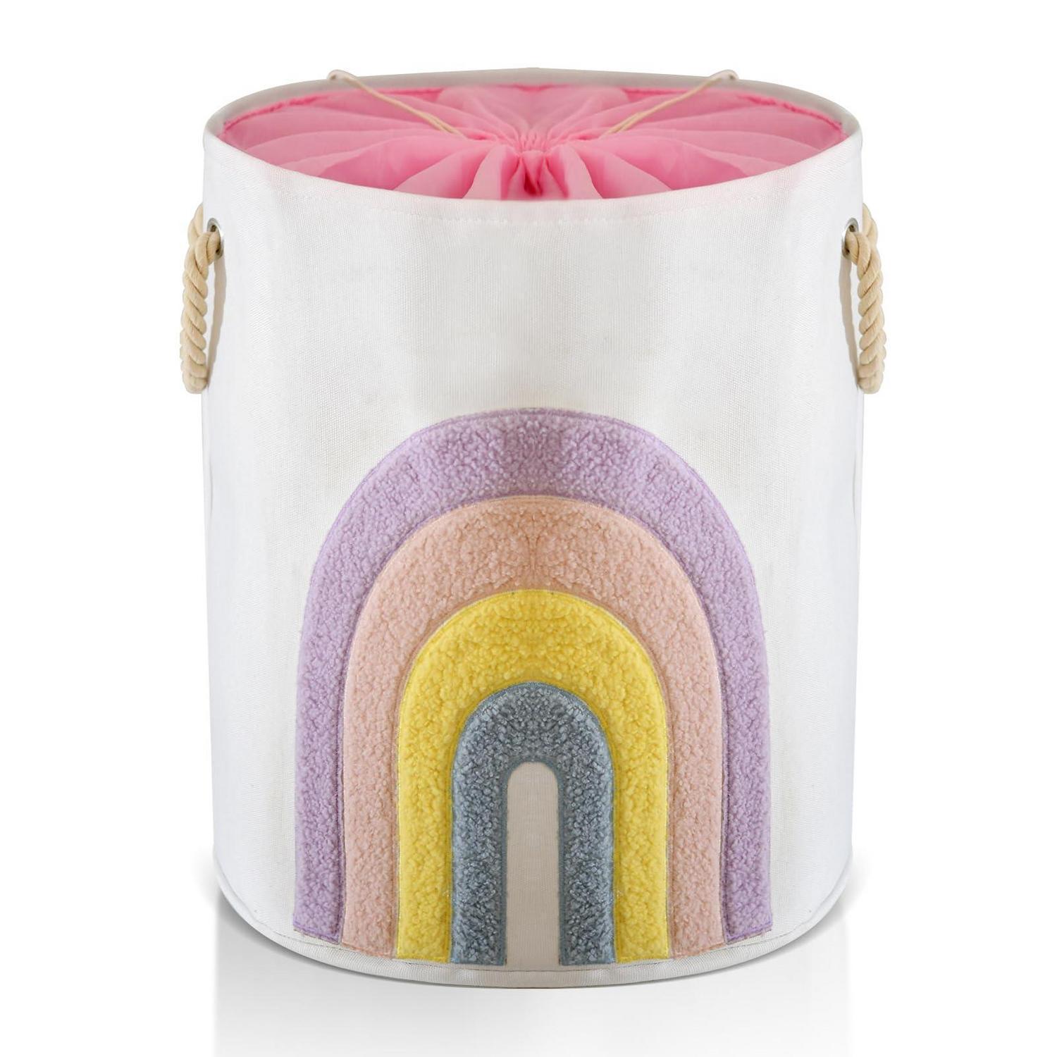 Baby Wäschekorb Mit Zugverschluss, 58l Extra Groß, Faltbar, Regenbogen-design