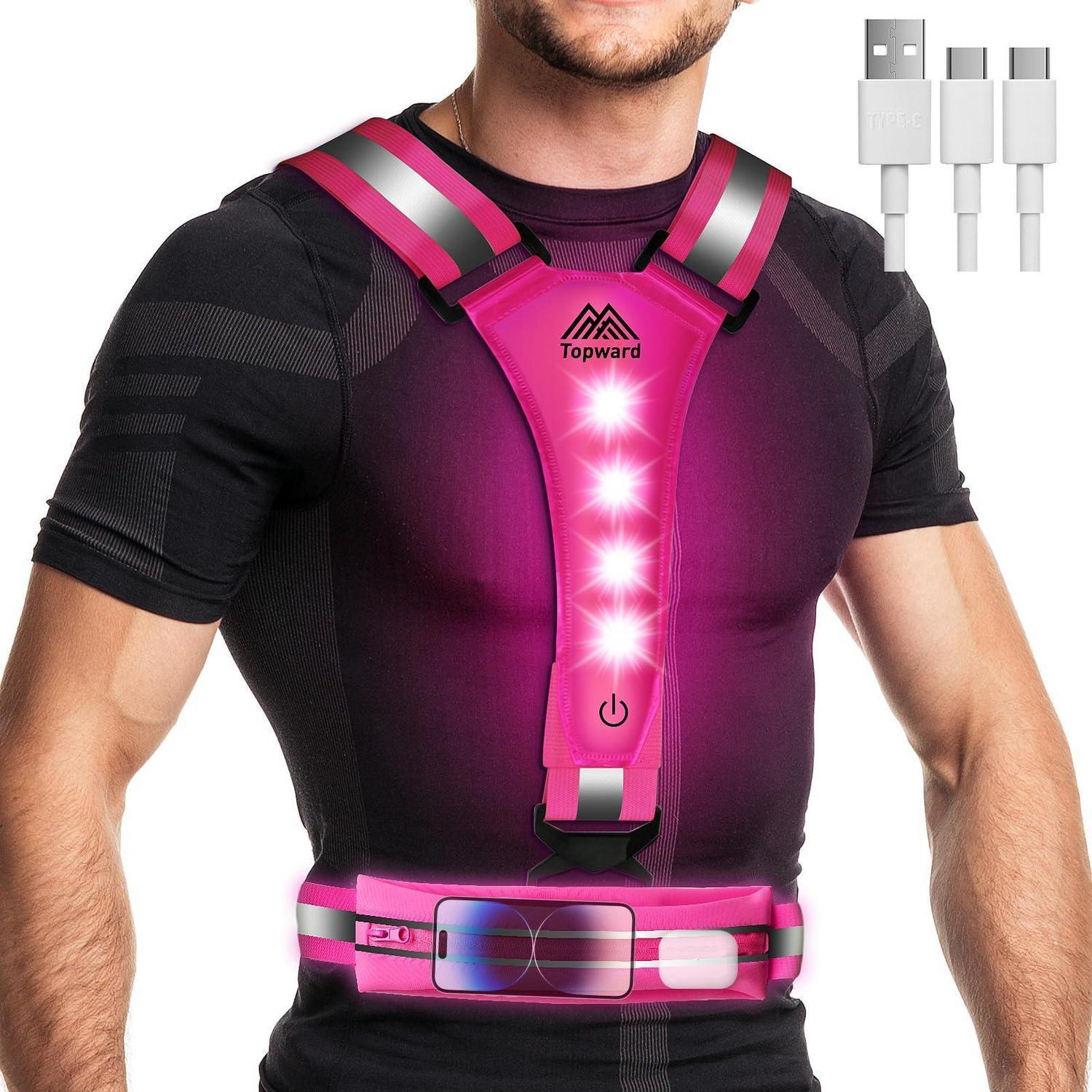 Led Warnweste Für Laufen & Radfahren, Wiederaufladbar, 360° Reflektor, Rosa