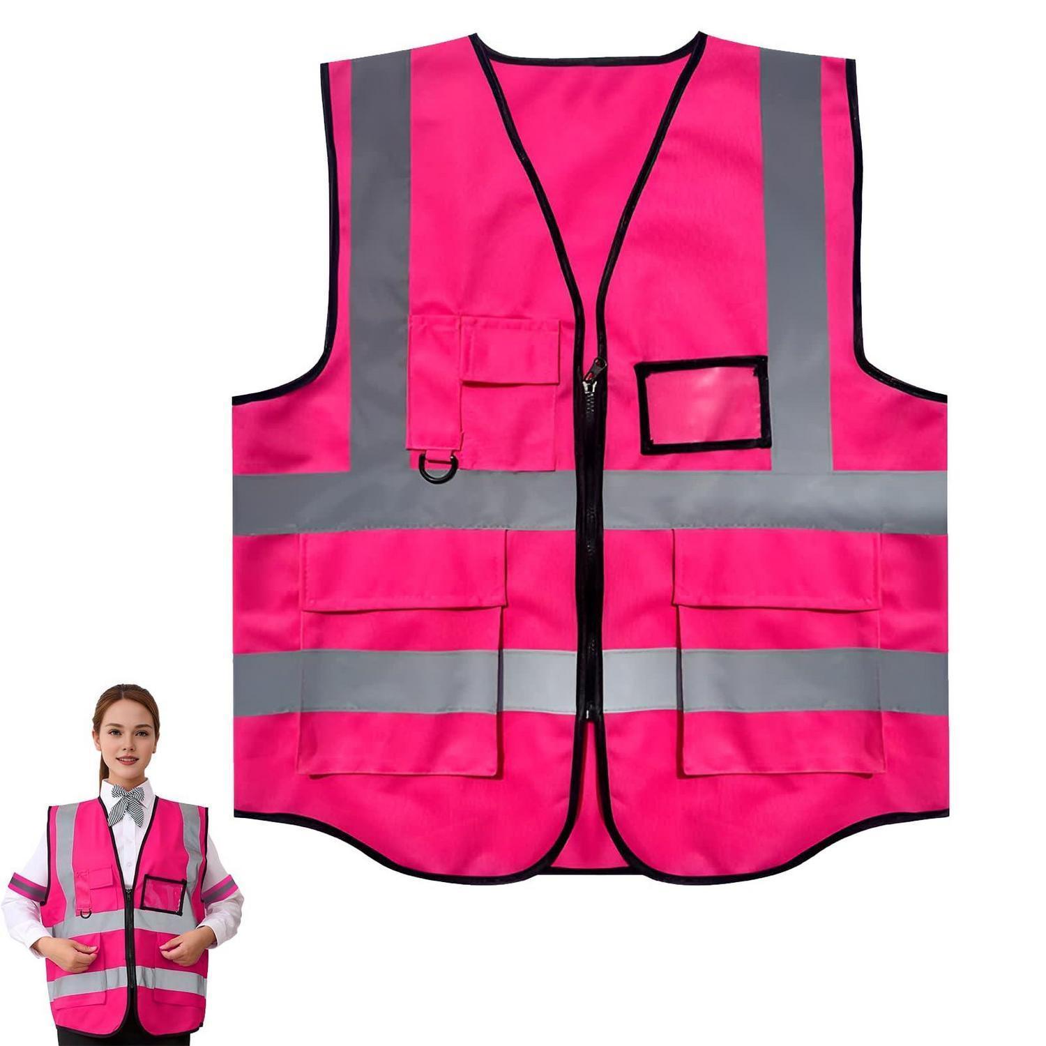 Warnweste Pink Mit Taschen, Reflektierend, Für Damen Und Herren