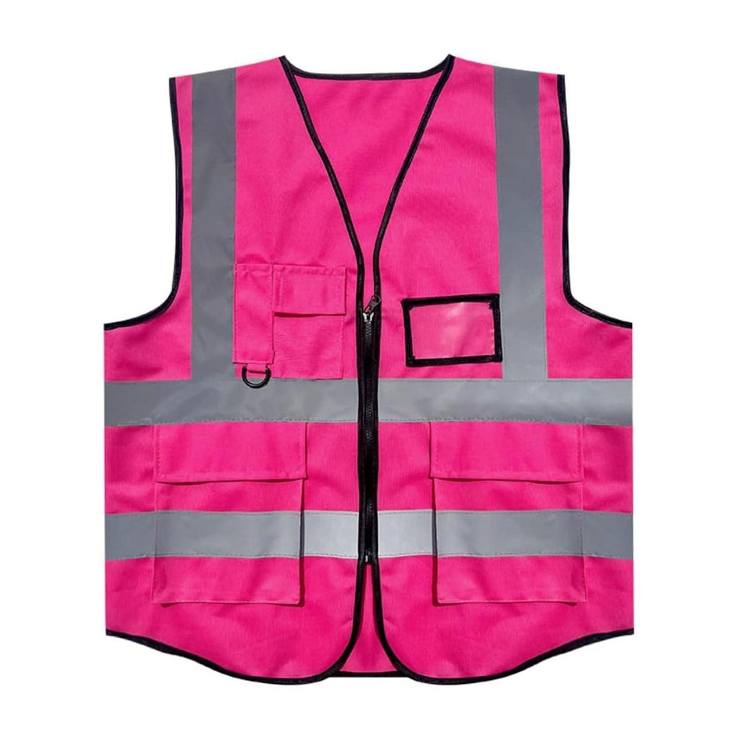 Warnweste Pink Für Erwachsene Mit Taschen Und Reißverschluss