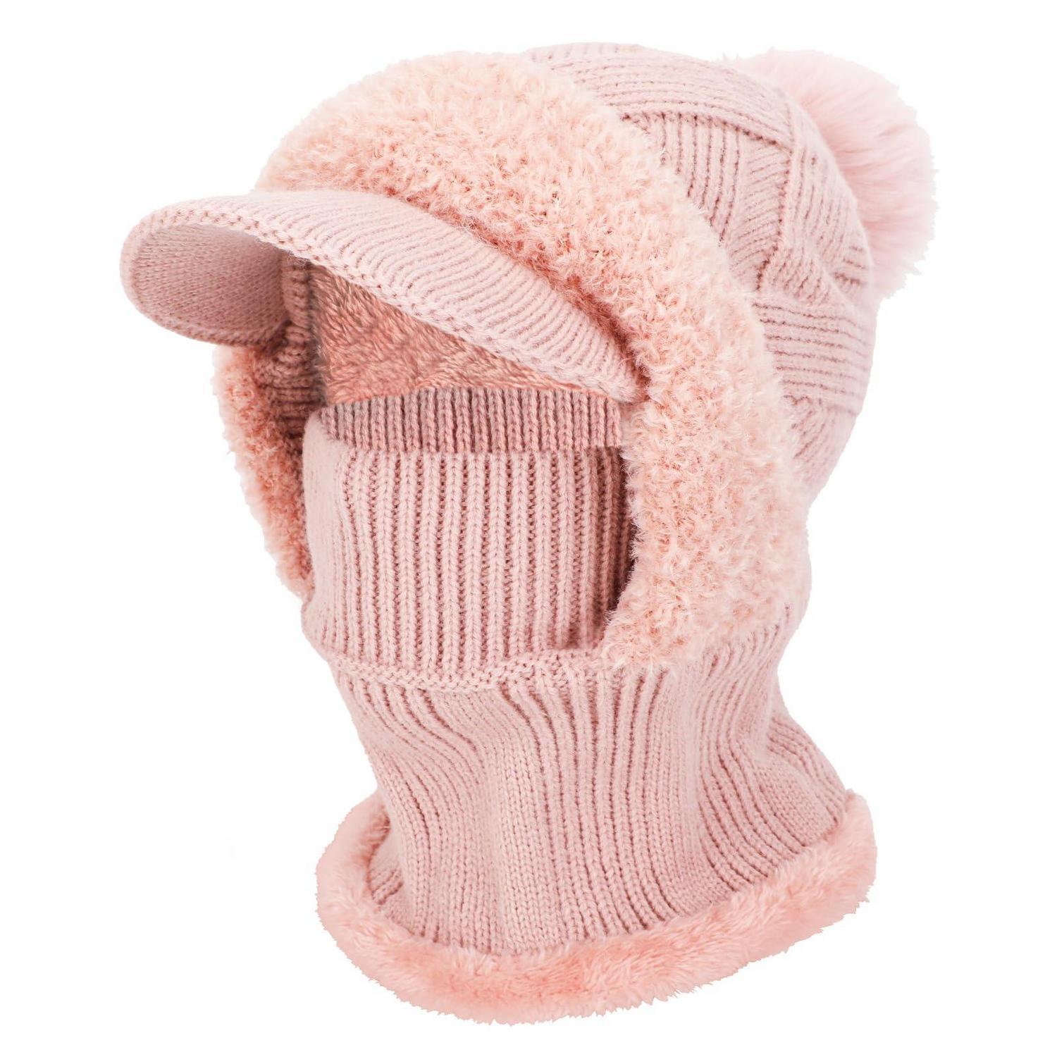 Damen Wintermütze Mit Visier, Warm Gefüttert, 3-in-1 Sturmhaube & Schal-set Rosa